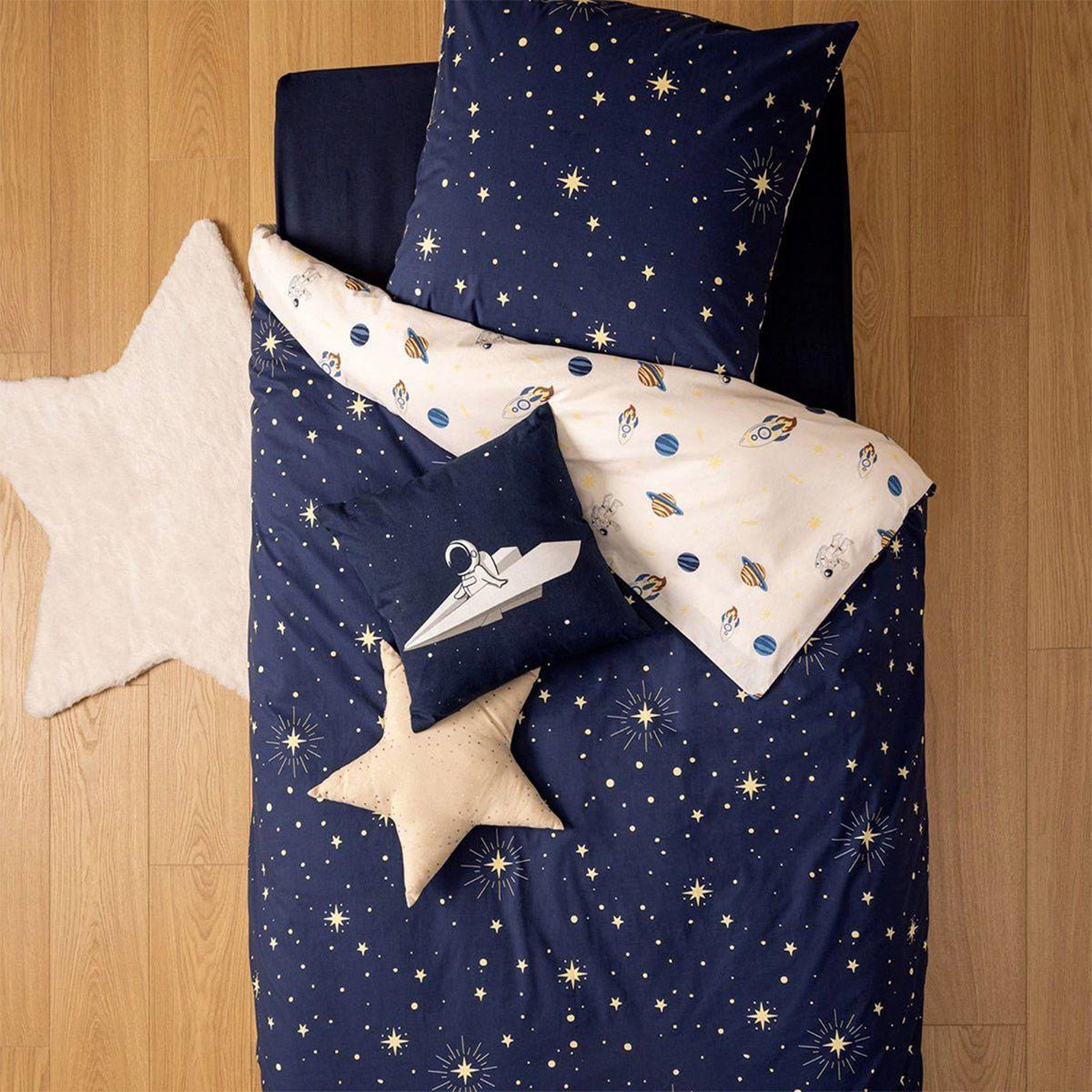Voir la diapositive 2 : Atmosphera Kids Parure de lit 2 pièces  espace  140x200cm bleu