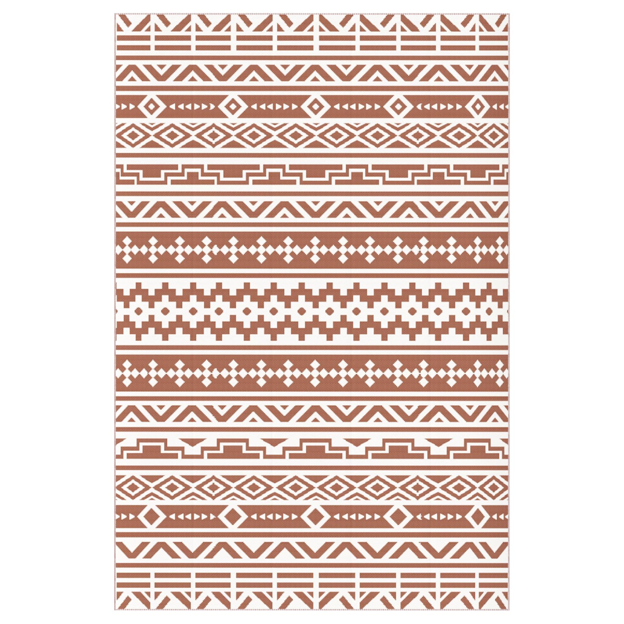 OUTSUNNY Tapis d'extérieur réversible motif graphique dim. 1,8 x 2,7 m sac transport inclus terracotta beige