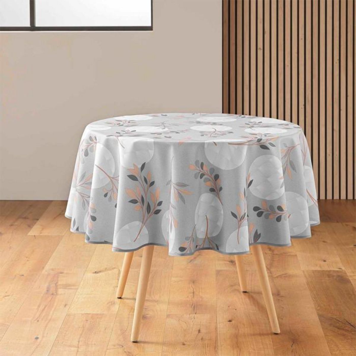 Paris Prix Nappe Ronde Antitache Imprimé  Manola  180cm Gris