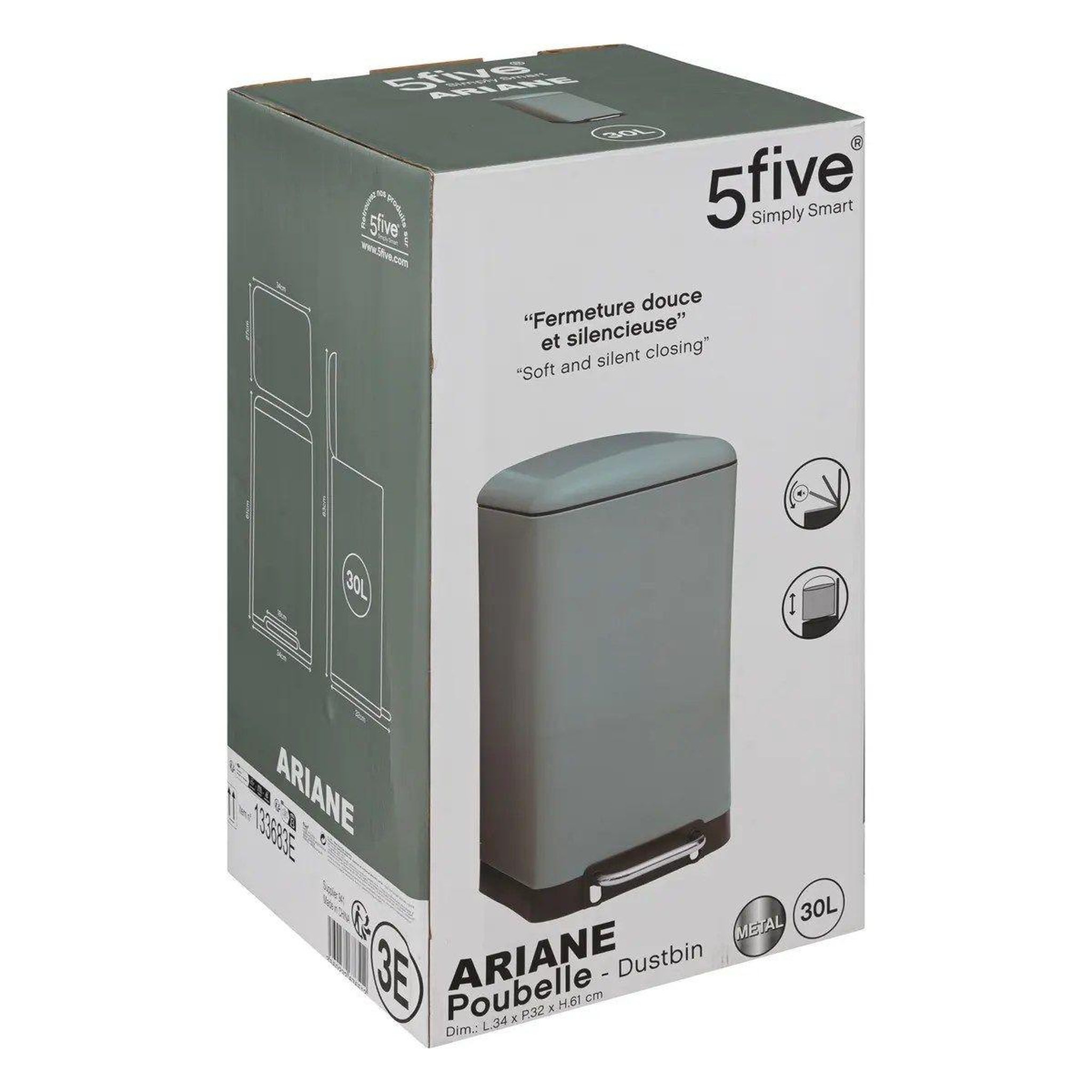 Voir la diapositive 5 : FIVE Poubelle de cuisine en métal  ariane  30l pétrole
