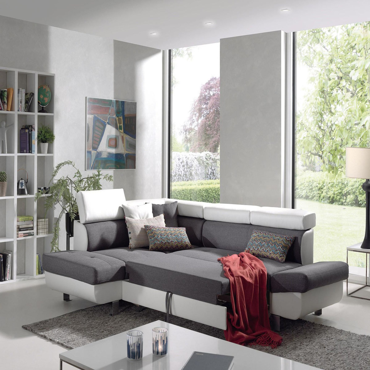 BEST MOBILIER Lisbona - canapé d'angle gauche convertible - 5 places - avec têtières