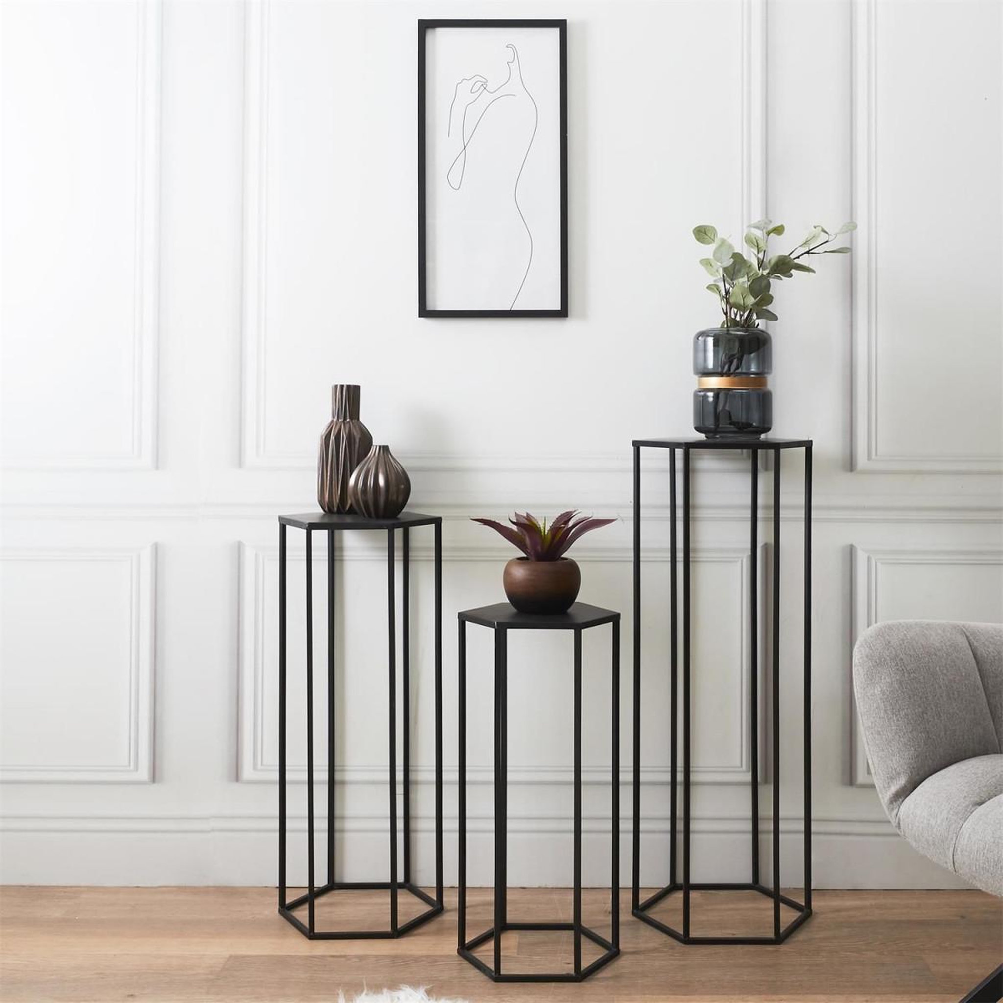 Voir la diapositive 3 : The Home Deco Factory Lot de 3 Sellettes Gigognes  Métal  90cm Noir
