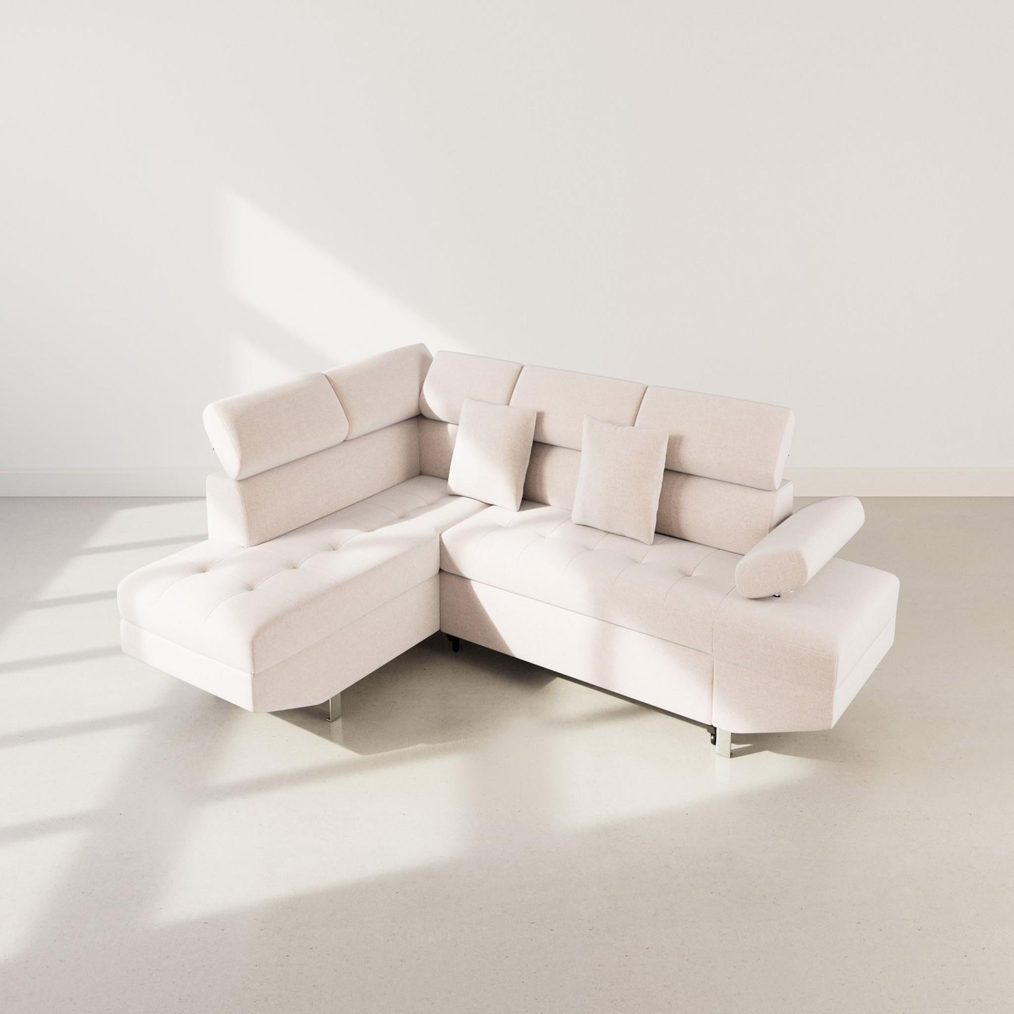 Voir la diapositive 6 : BEST MOBILIER Margaux - canapé d'angle gauche 5 places convertible avec coffre et têtières réglables en velours texturé