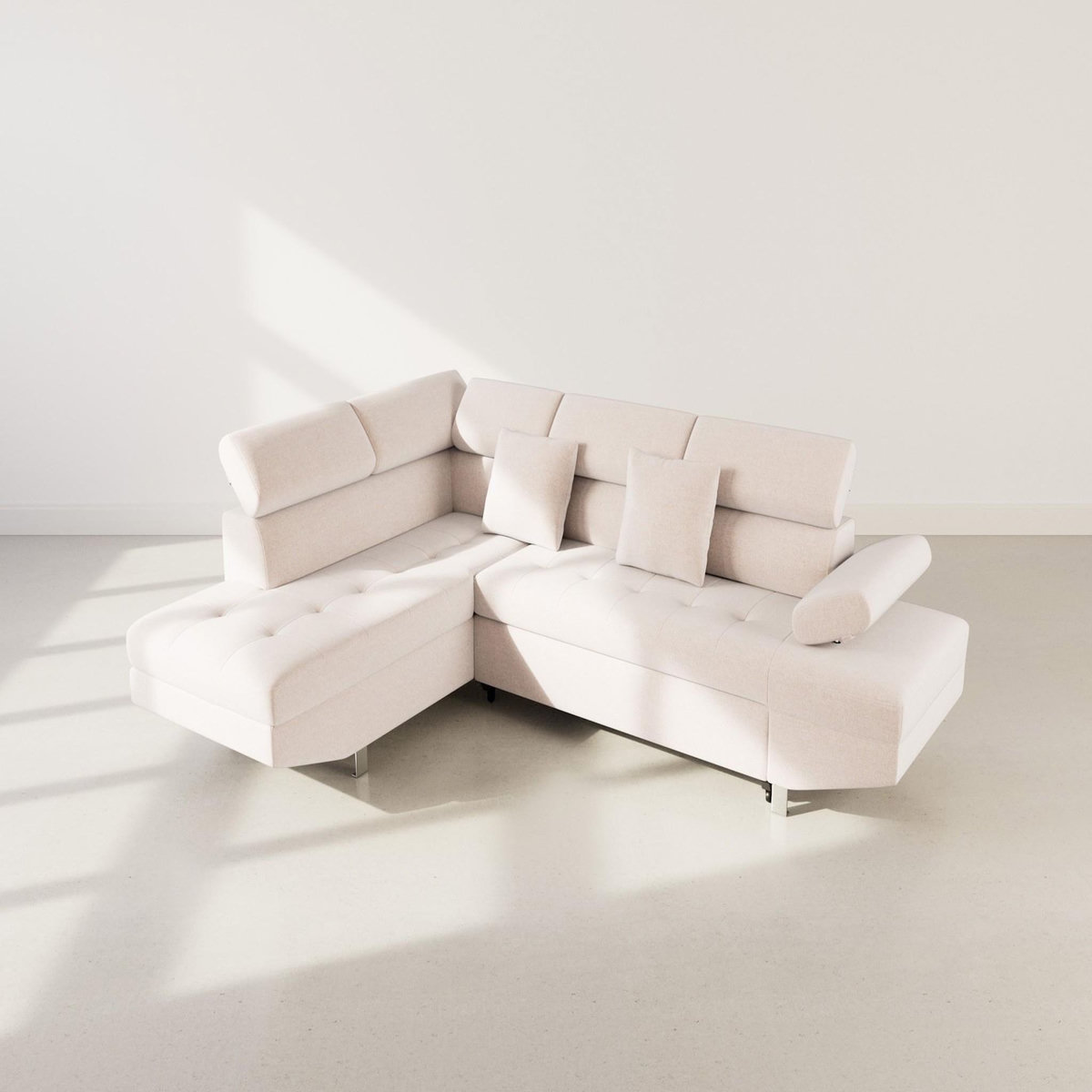 BEST MOBILIER Margaux - canapé d'angle gauche 5 places convertible avec coffre et têtières réglables en velours texturé