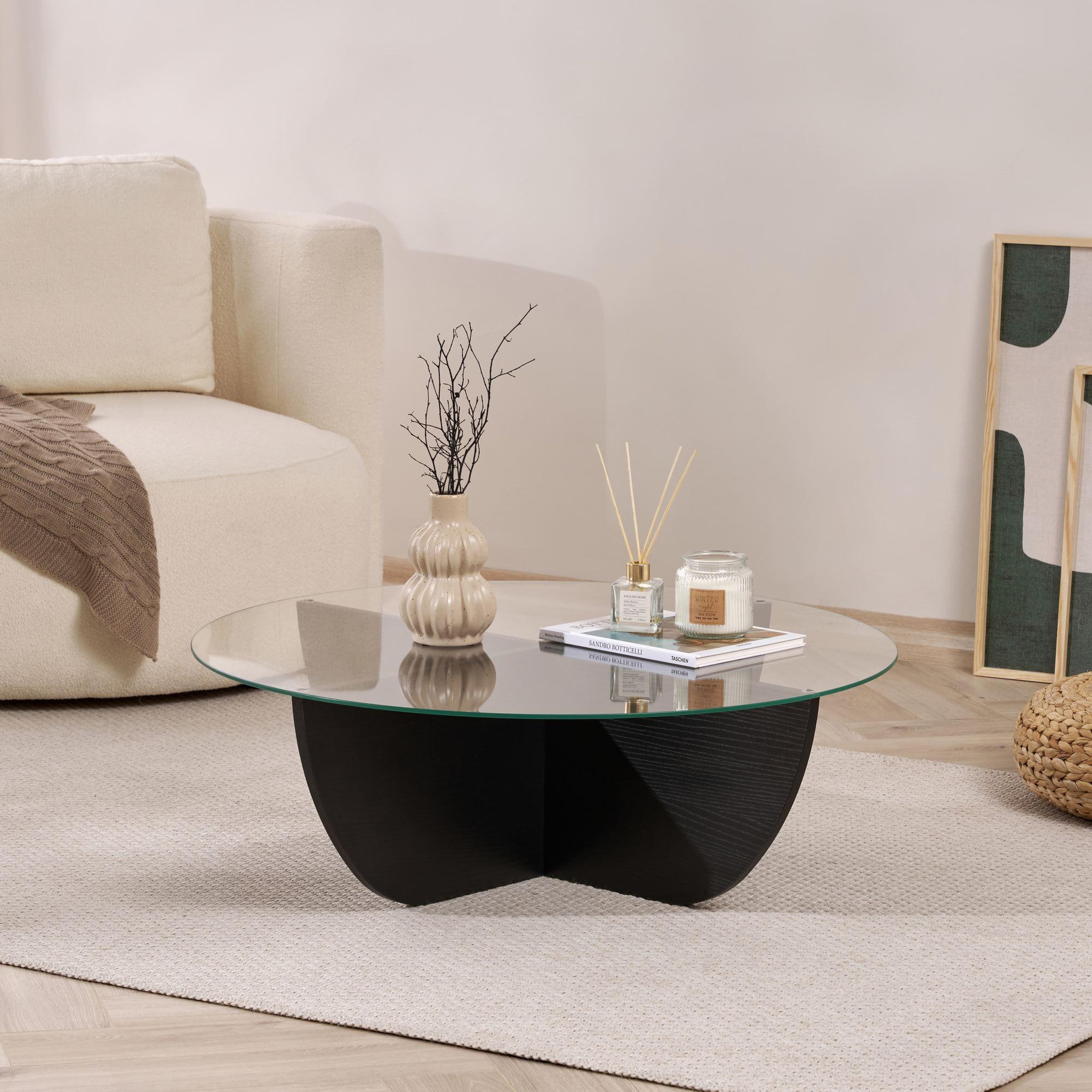 Voir la diapositive 3 : Habitat et Jardin Table basse en verre  liya  90 x 90 x 30 cm - bois noir