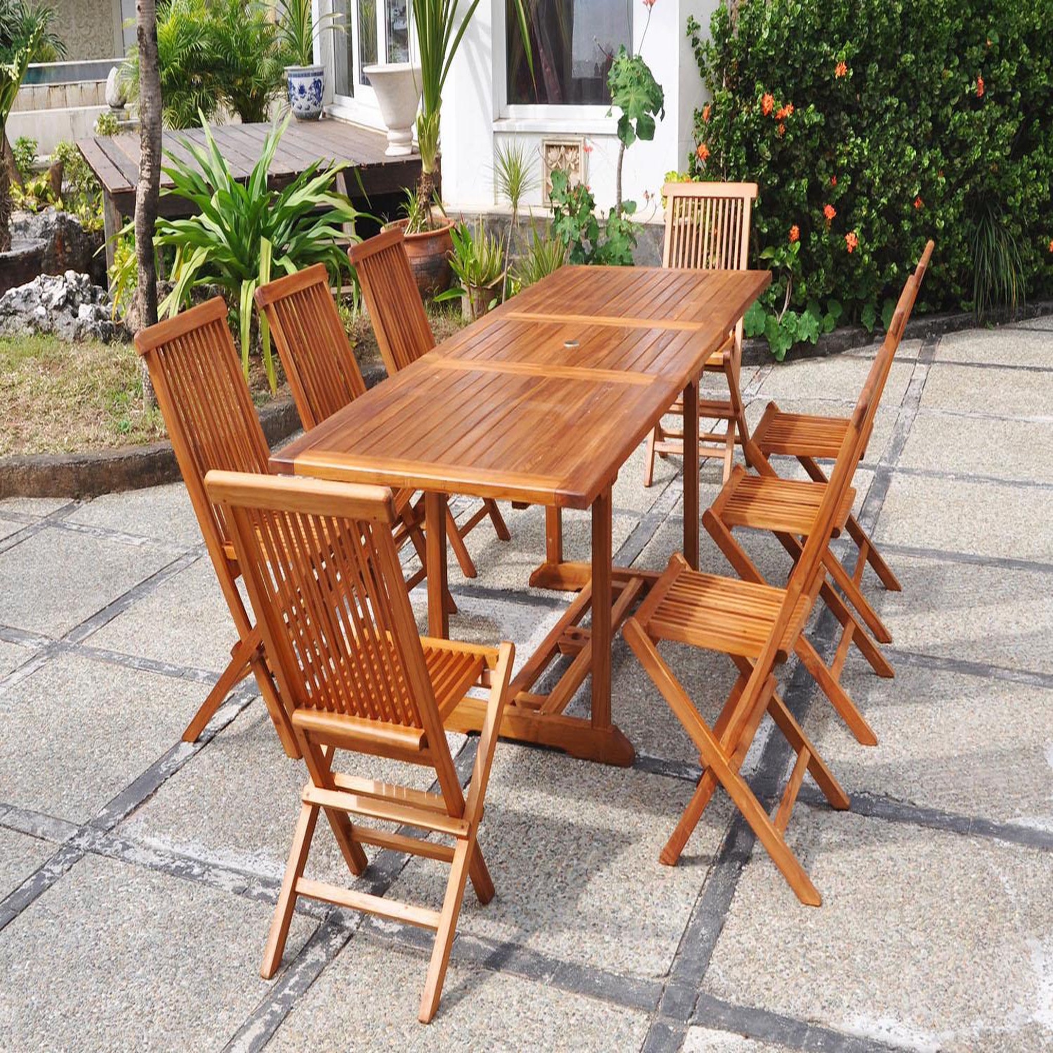 Voir la diapositive 2 : CONCEPT USINE Salon de jardin Teck huilé 8 personnes - Table rectangle + 8 chaises LUBOK