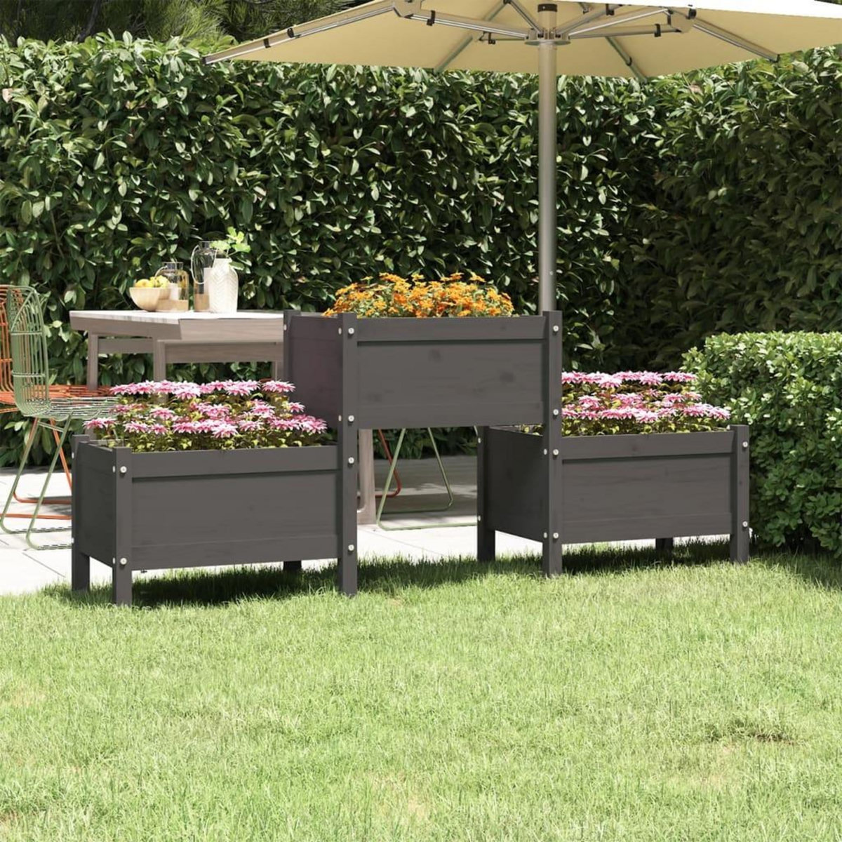 VIDAXL Jardiniere Gris 178,5x44x75 cm Bois massif de pin