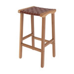Rendez vous déco Tabouret pour îlot central 68 cm en teck et cuir tressé marron - Kuna. Coloris disponibles : Noir, Marron