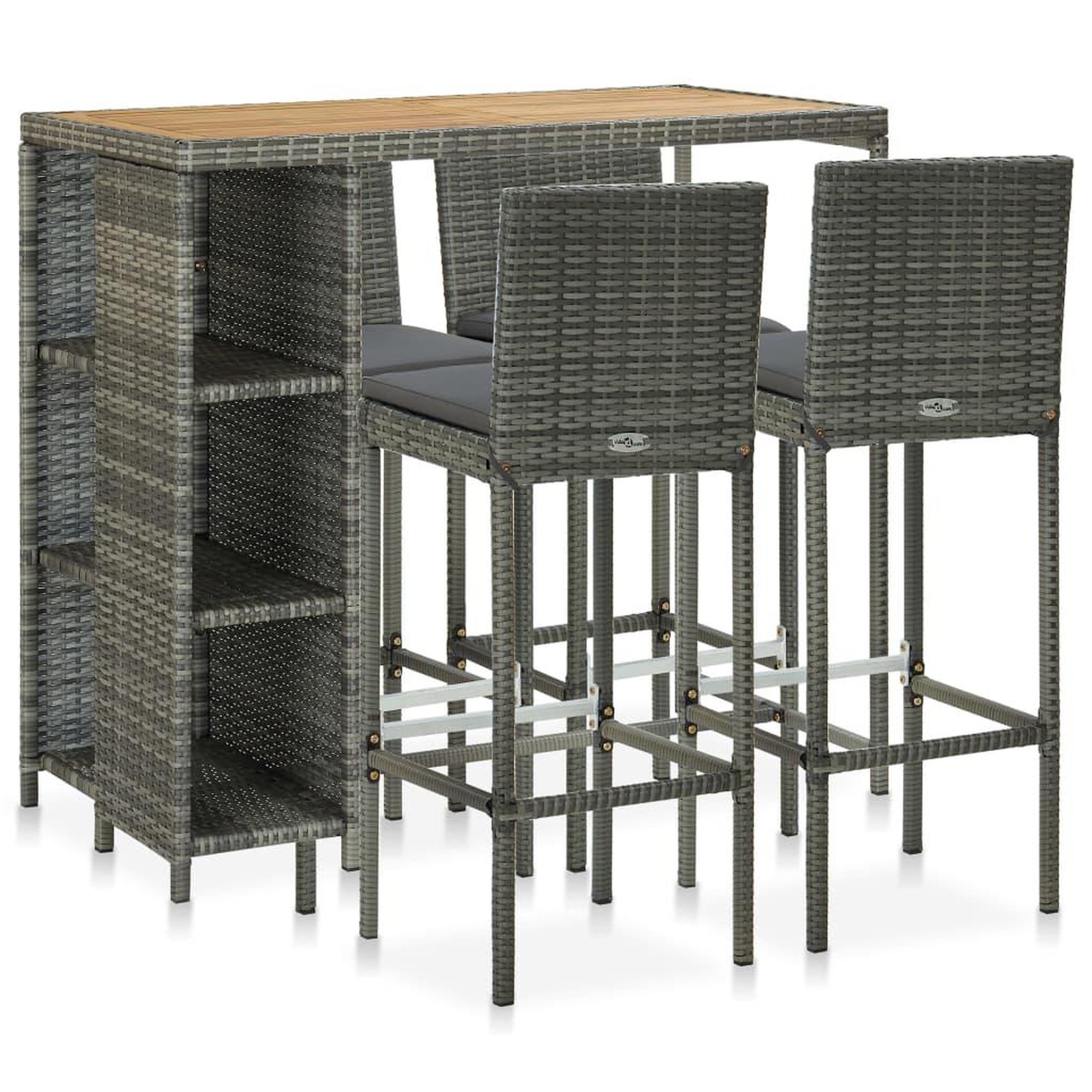 Voir la diapositive 1 : VIDAXL Ensemble de bar de jardin 5 pcs et coussins resine tressee gris