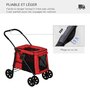 Voir la diapositive 4 : PAWHUT Poussette pliable pour chien chat 4 roues 3 pochettes rangement coussin acier oxford rouge