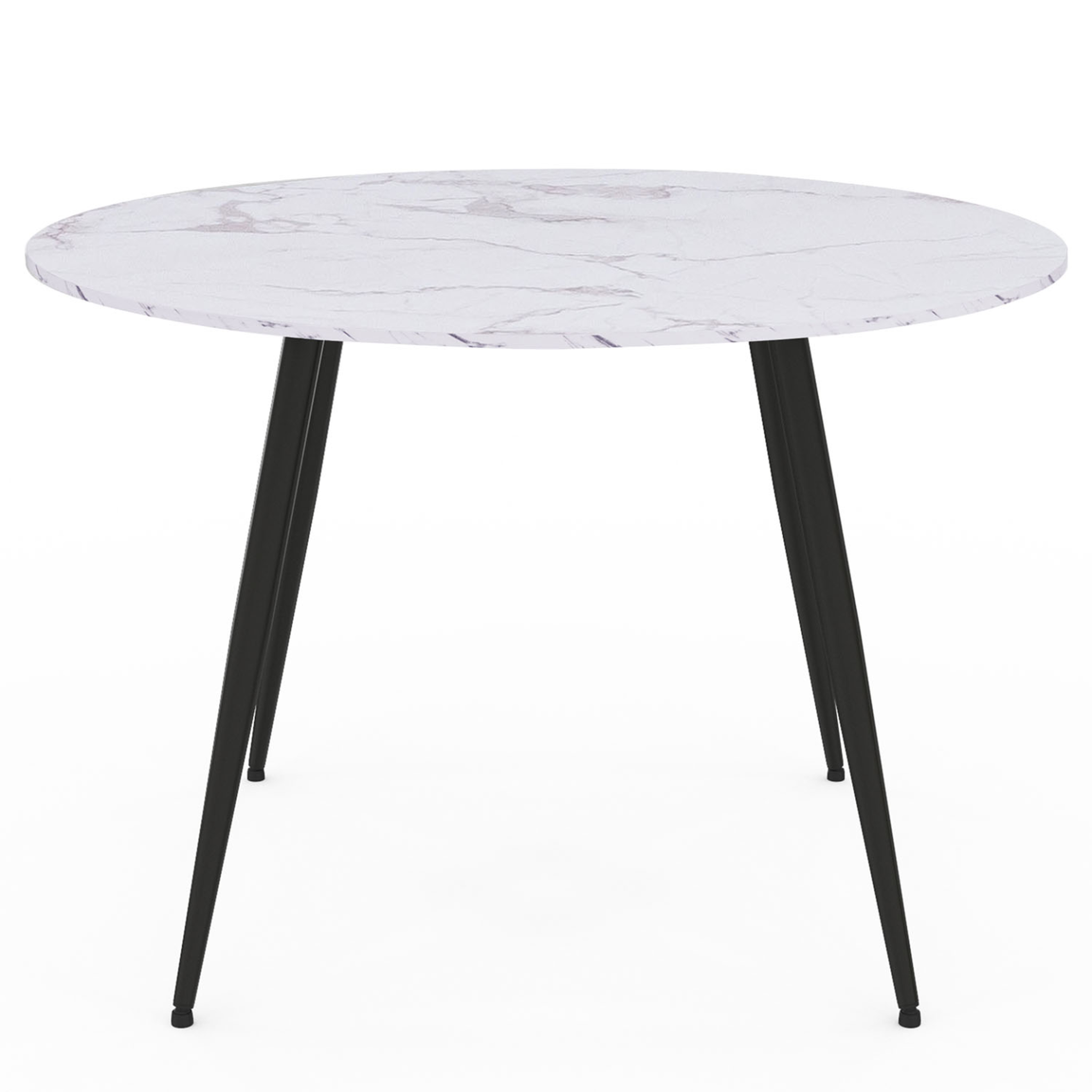Voir la diapositive 3 : ID MARKET Table à manger ronde amelia 4 personnes effet marbre blanc alaska pieds métal noir 110 cm