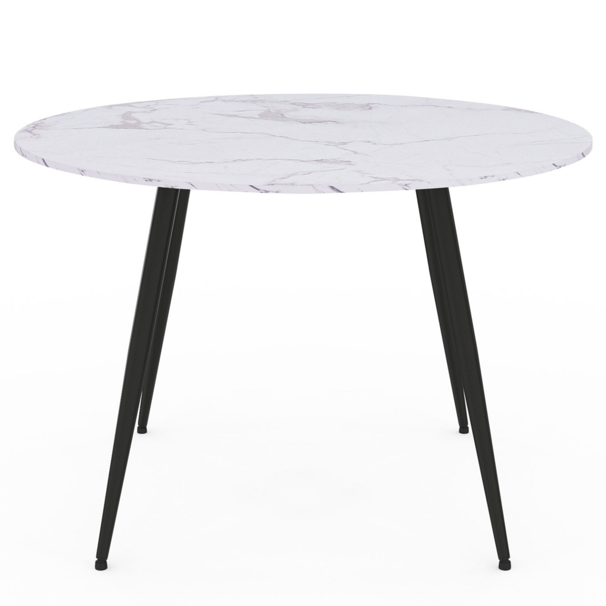 ID MARKET Table à manger ronde AMELIA 4 personnes effet marbre blanc ALASKA pieds métal noir 110 cm