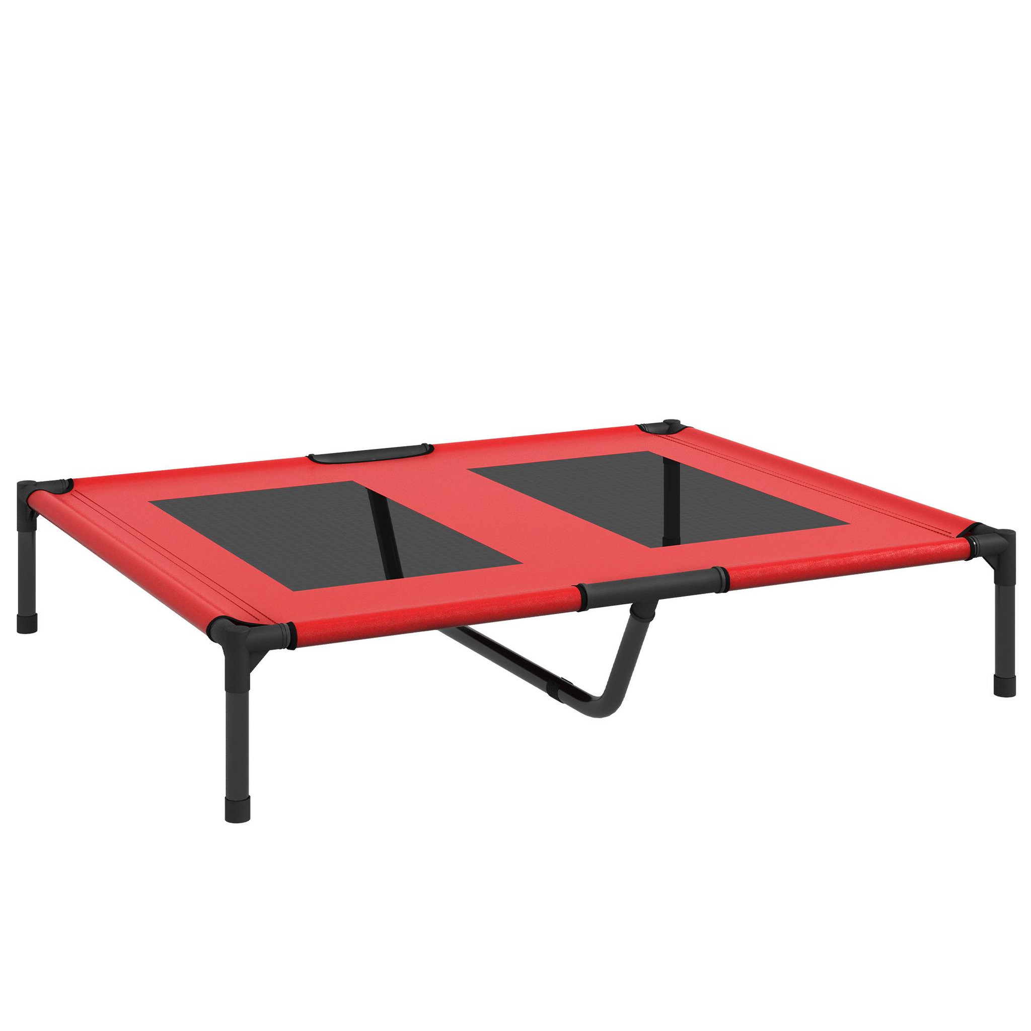 PAWHUT Lit sur pieds pour chien chat lit de camp animal lit surélevé oxford textilène micro-perforé dim. 92l x 76l x 18h cm rouge