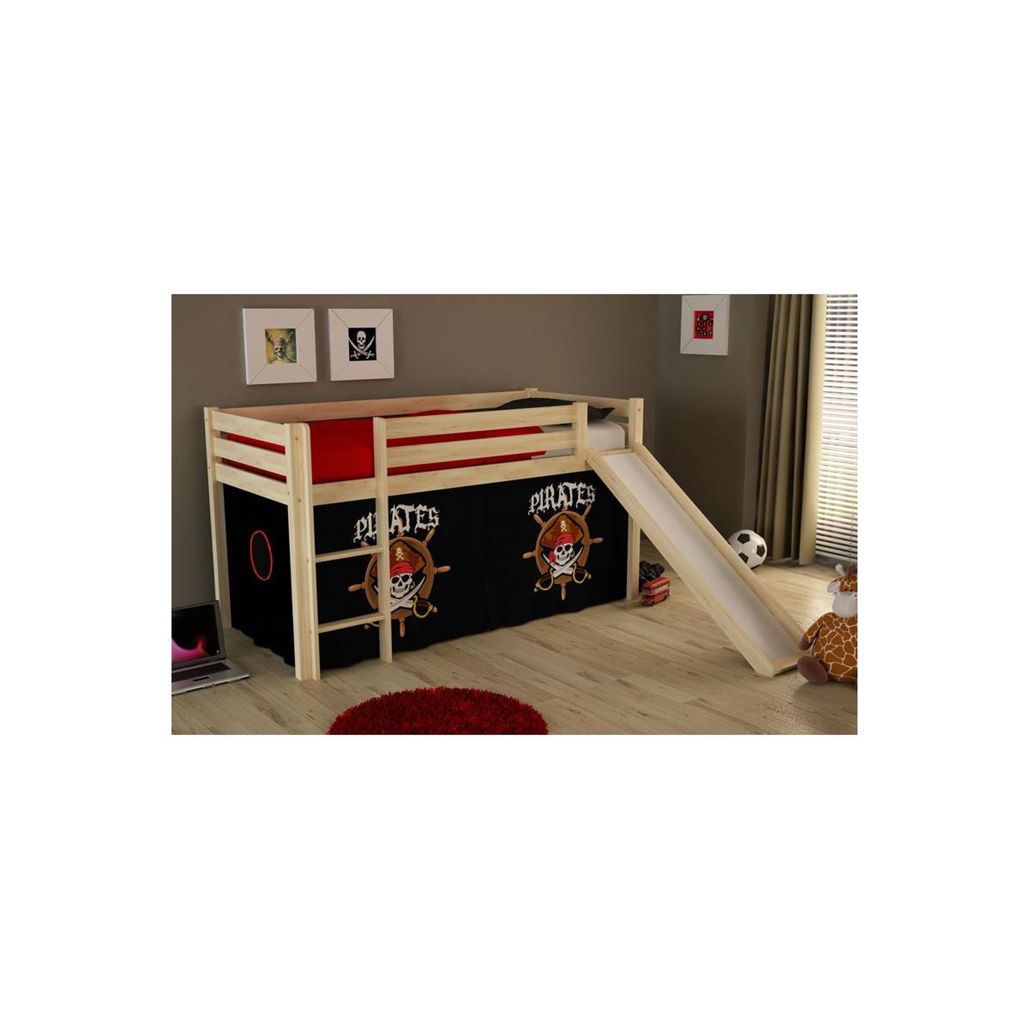 Voir la diapositive 2 : Paris Prix Lit enfant avec toboggan  pino pirates ii  90x200cm naturel