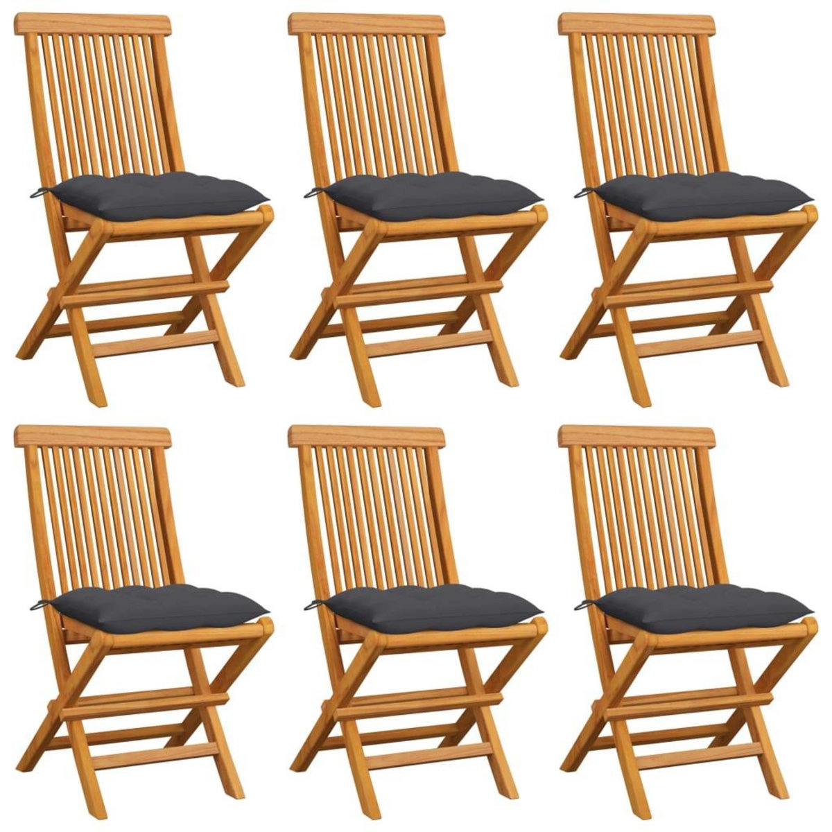VIDAXL Chaises de jardin et coussins anthracite lot de 6 Bois de teck