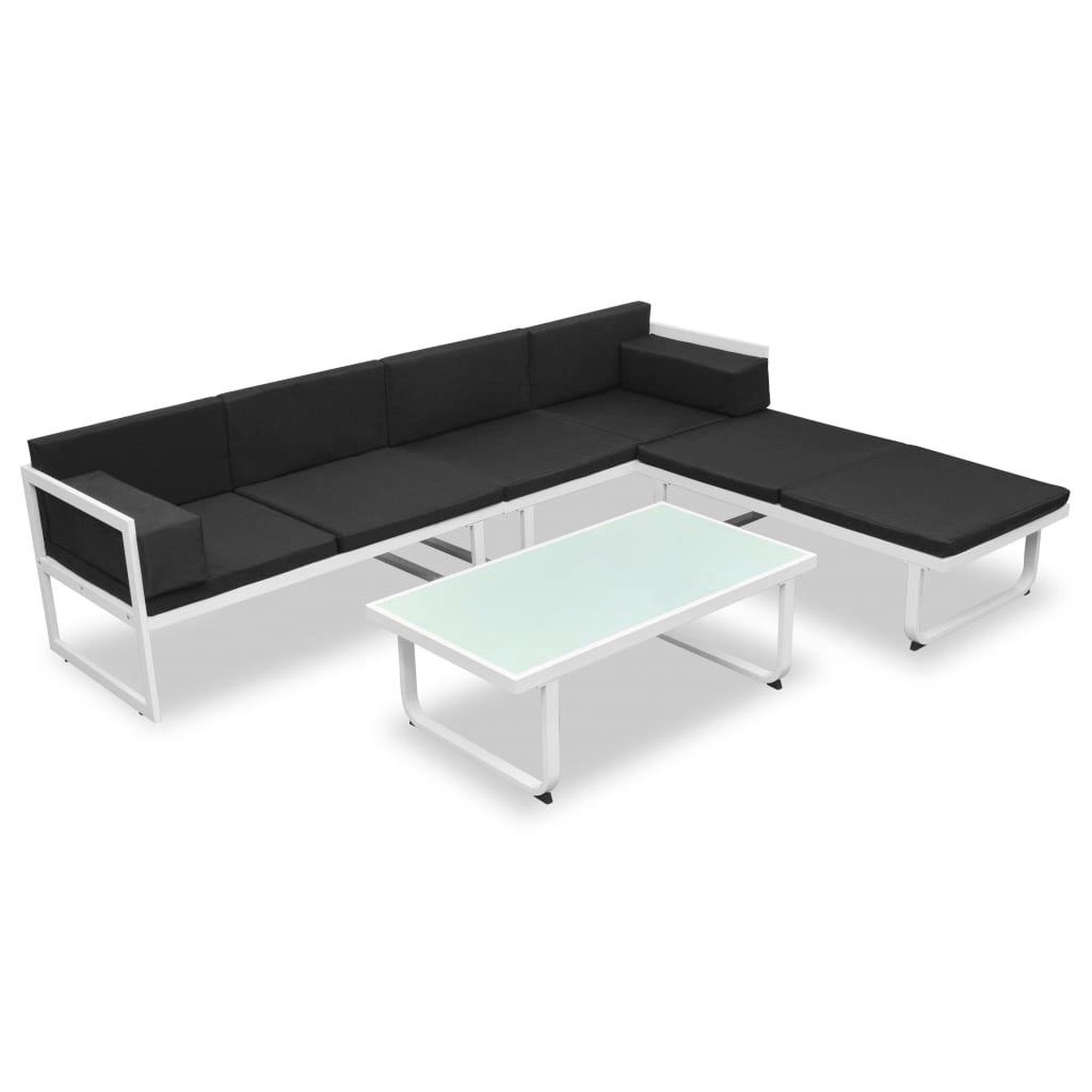 Voir la diapositive 1 : VIDAXL Salon de jardin 4 pcs et coussins aluminium noir