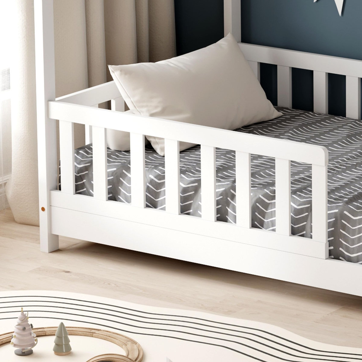 MINEA MINEA | Lit cabane avec barrière TCHOUPI 90x190 cm (matelas non inclus)
