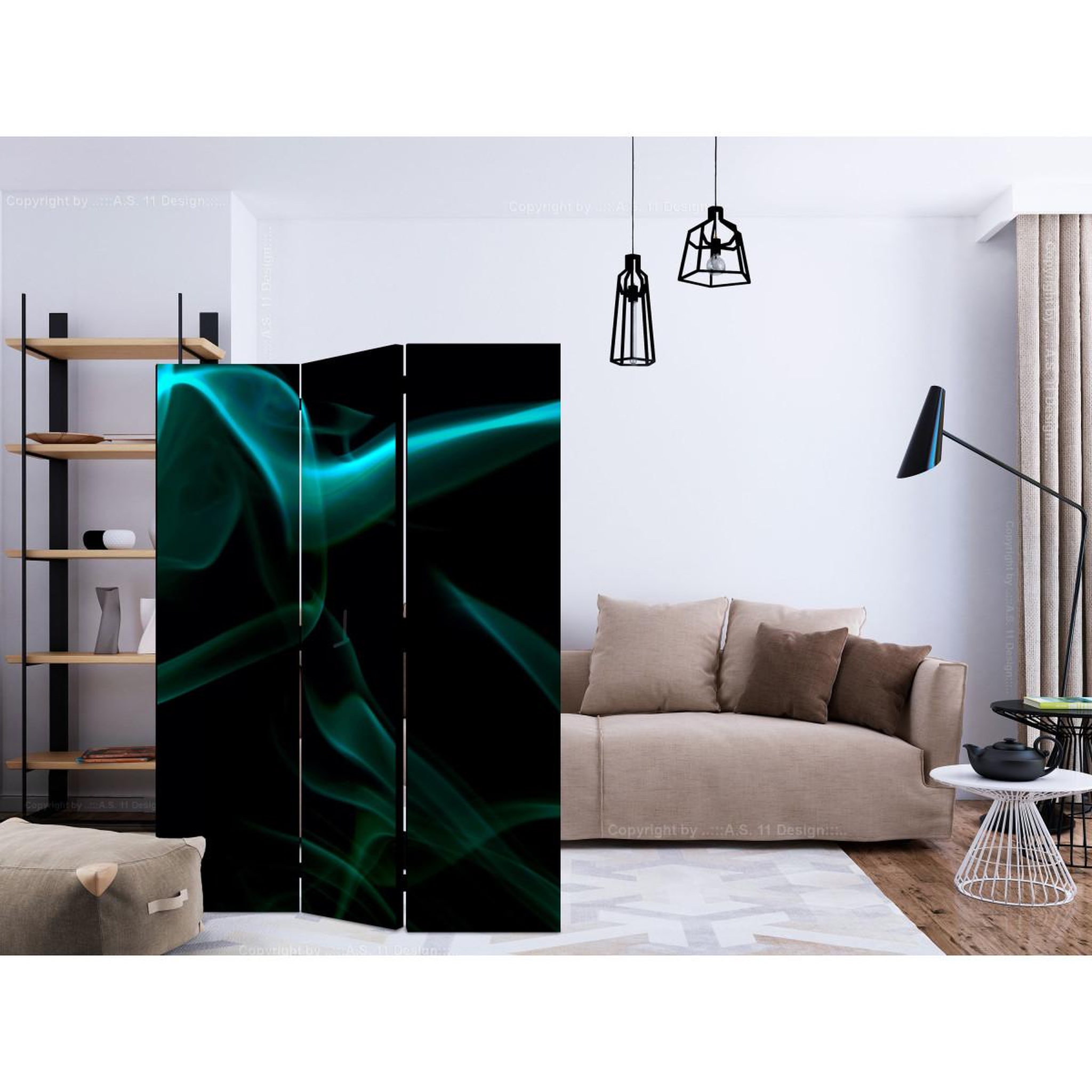 Voir la diapositive 2 : Paris Prix Paravent 3 volets  blue smoke waves  135x172cm