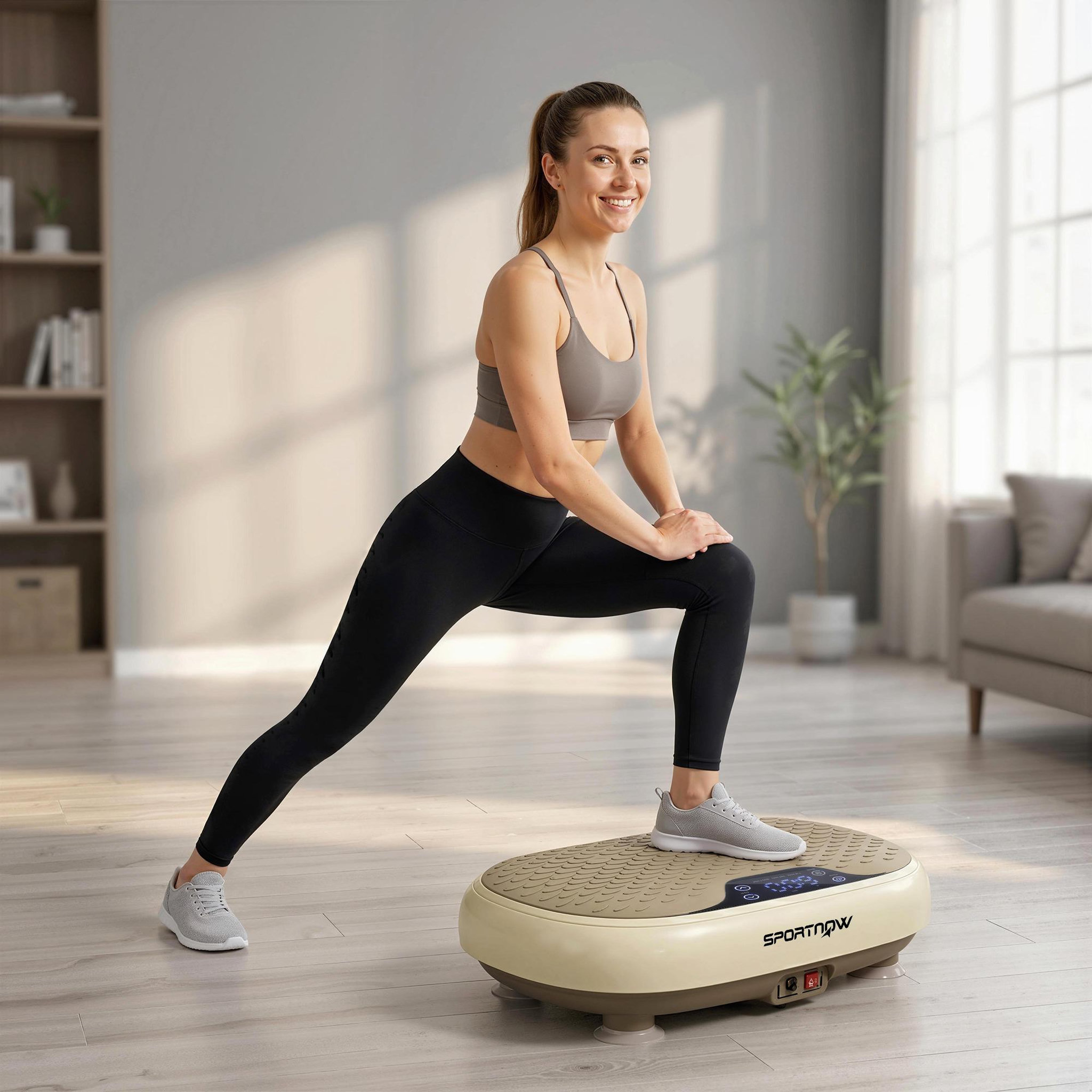 Voir la diapositive 2 : HOMCOM Plateforme vibrante oscillante 20 niveaux d'intensité 3 prog. Écran led télécommande beige