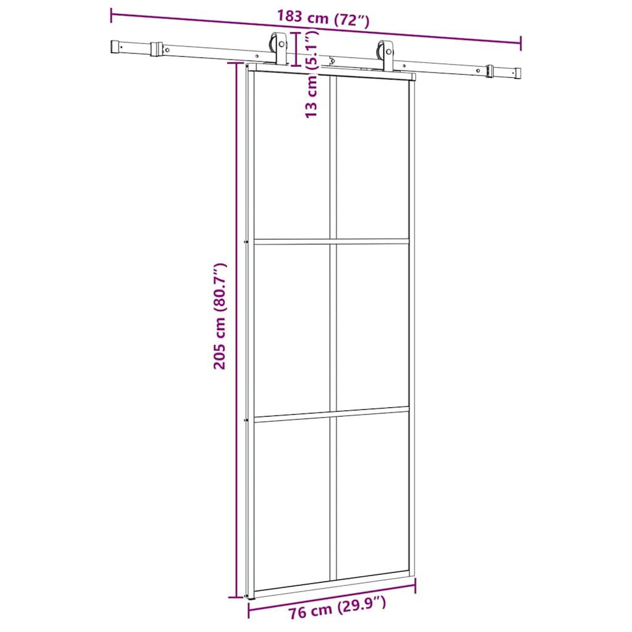Voir la diapositive 6 : VIDAXL Porte coulissante kit de quincaillerie noir 76x205 cm verre ESG