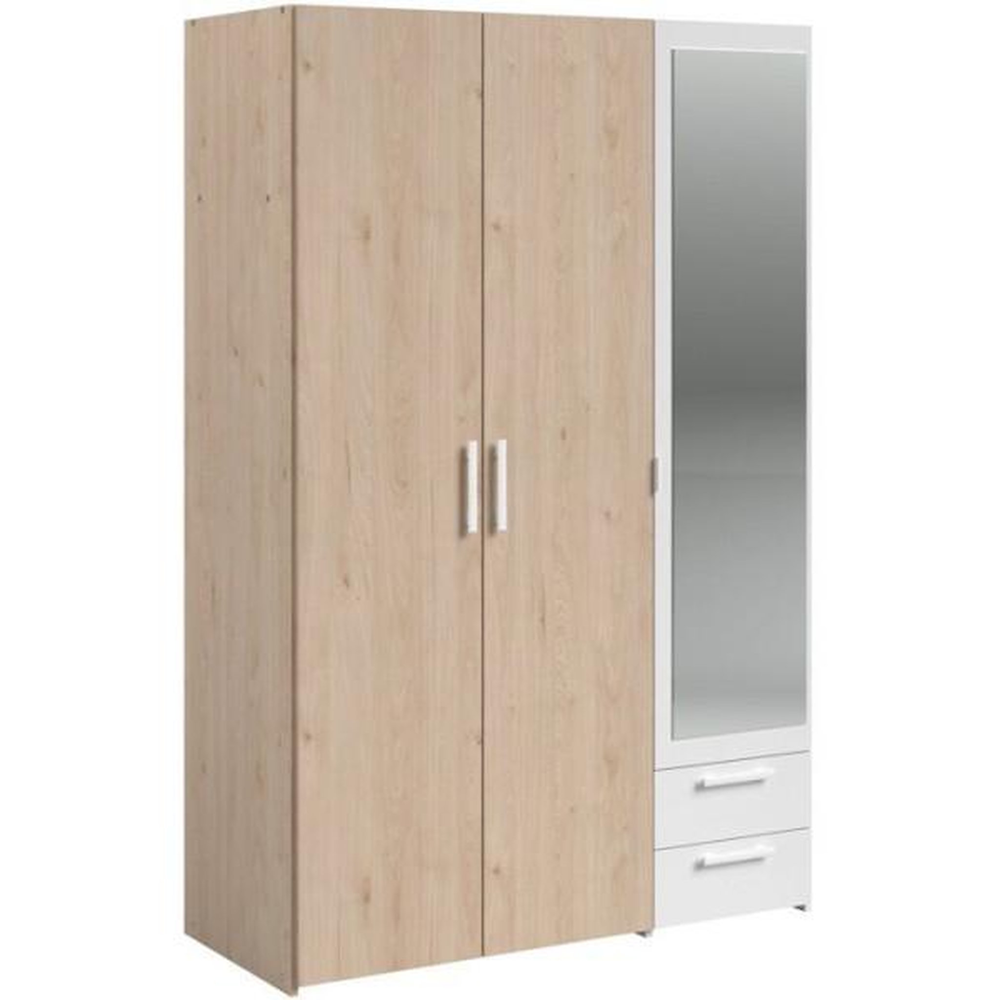 Voir la diapositive 4 : PARISOT Armoire VARIA - Panneaux de particules revetu papier - Décor chene et blanc - 3 portes - L 120,3 x P 5,7 x H 185 cm