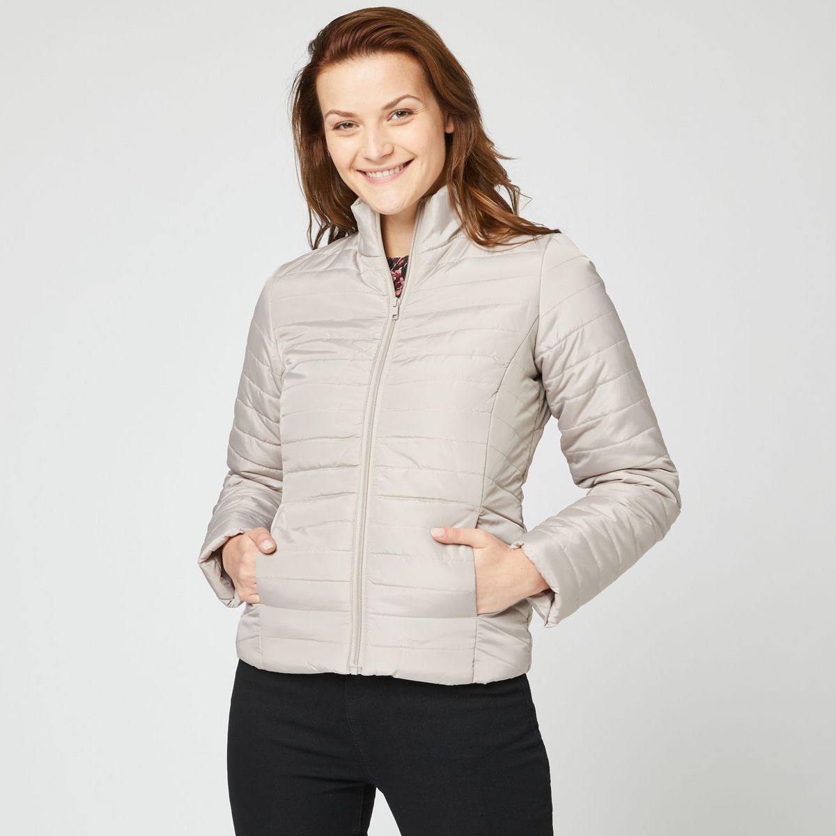 INEXTENSO Doudoune taupe zippé femme