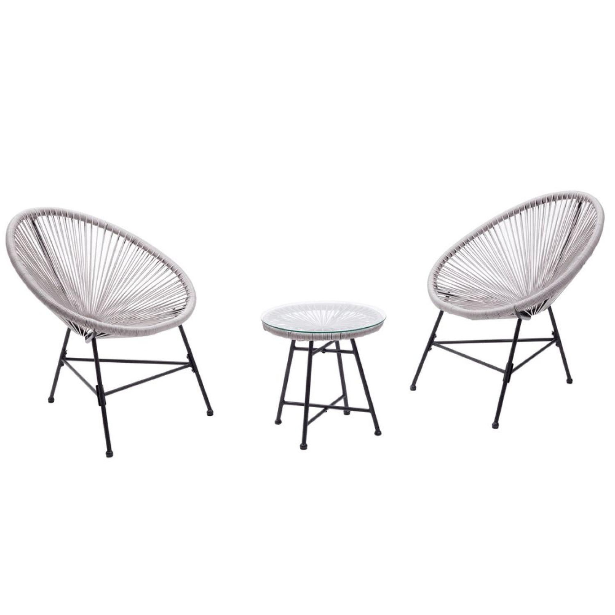 CONCEPT USINE Salon de jardin 2 fauteuils ronds et table basse gris clair acapulco