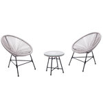CONCEPT USINE Salon de jardin 2 fauteuils ronds et table basse gris clair ACAPULCO
