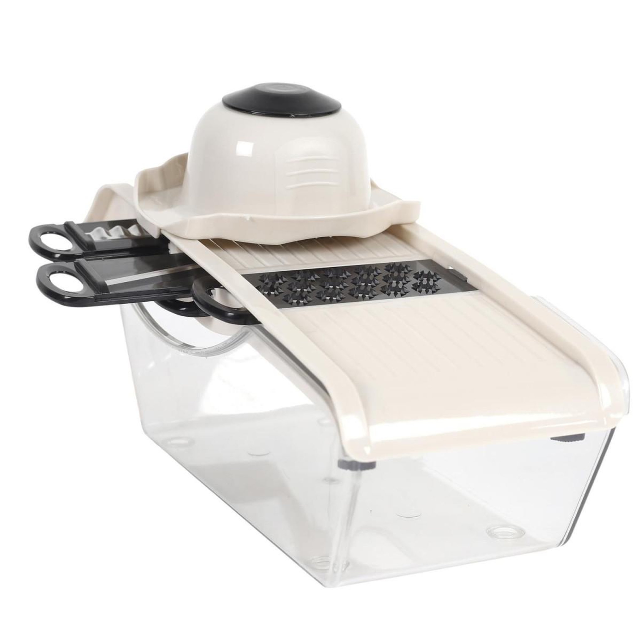 Voir la diapositive 3 : COOK CONCEPT Mandoline avec réservoir  5 accessoires  32cm beige