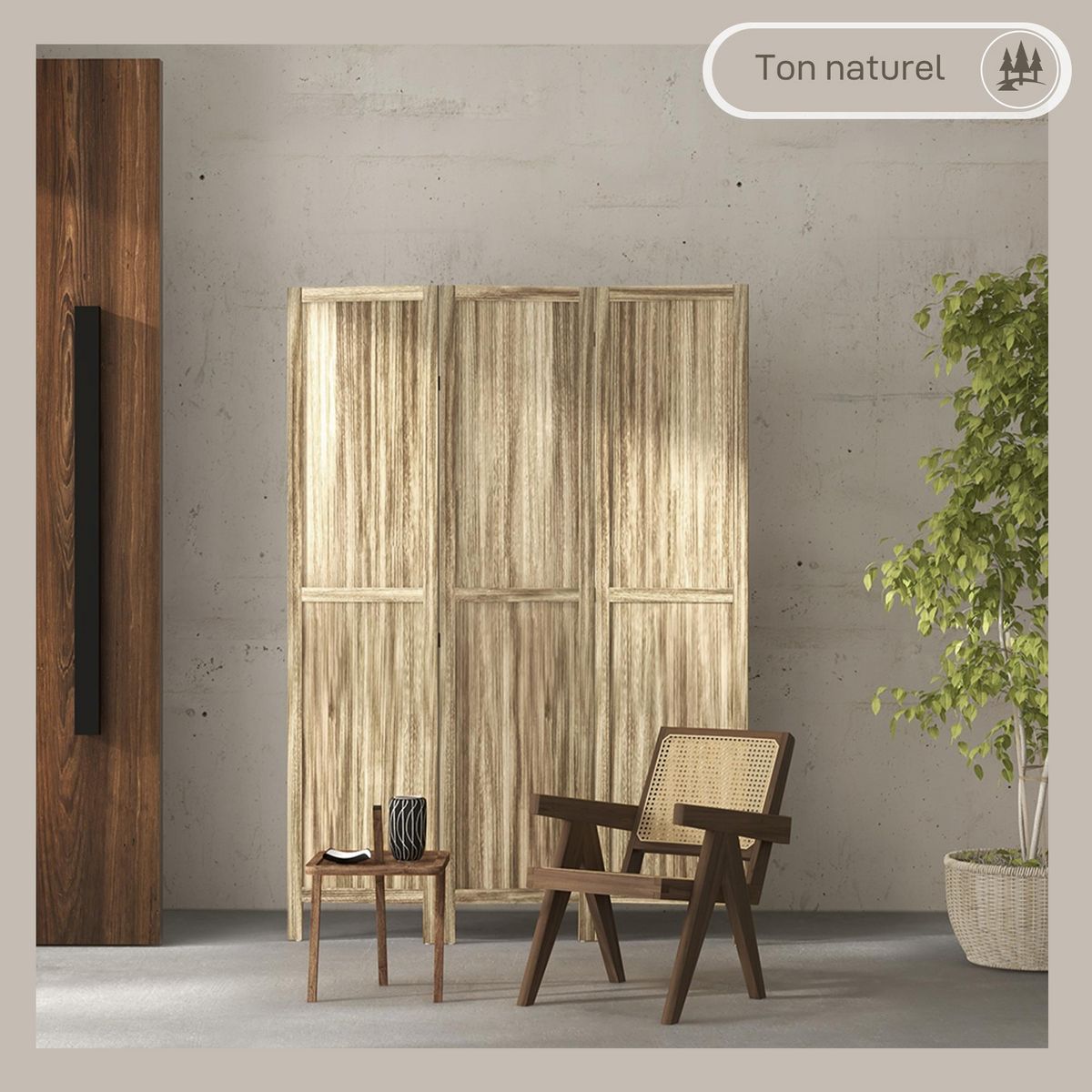 HOMCOM Paravent séparateur de pièce 3 panneaux pliables dim. 120L x 170H cm bois de pawlonia