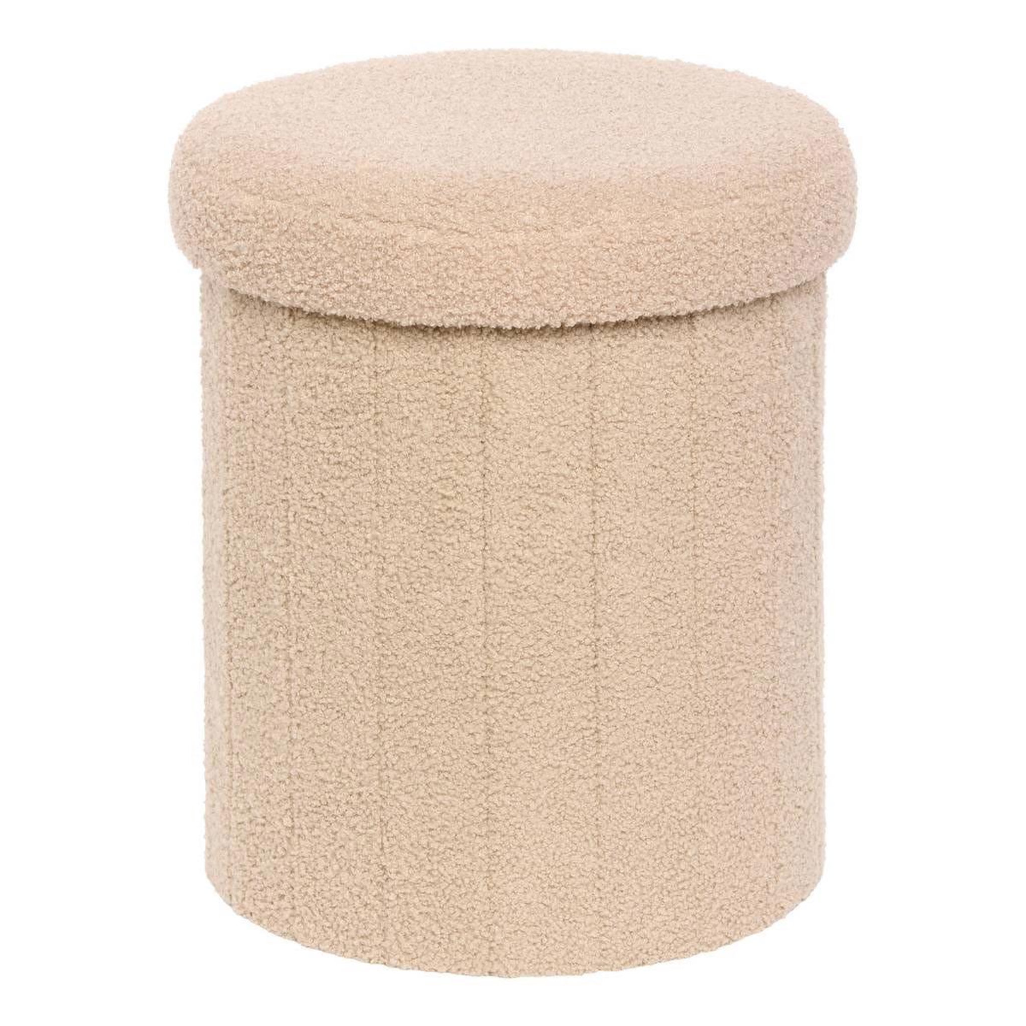 ATMOSPHERA Pouf coffre rond bouclette  jaiko  38cm beige