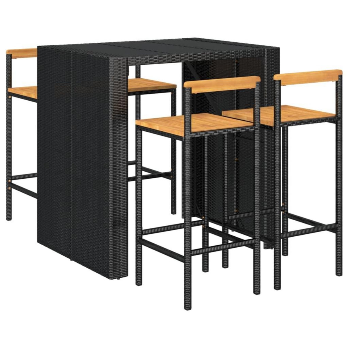 VIDAXL Ensemble de bar jardin 5 pcs noir poly rotin/bois massif acacia