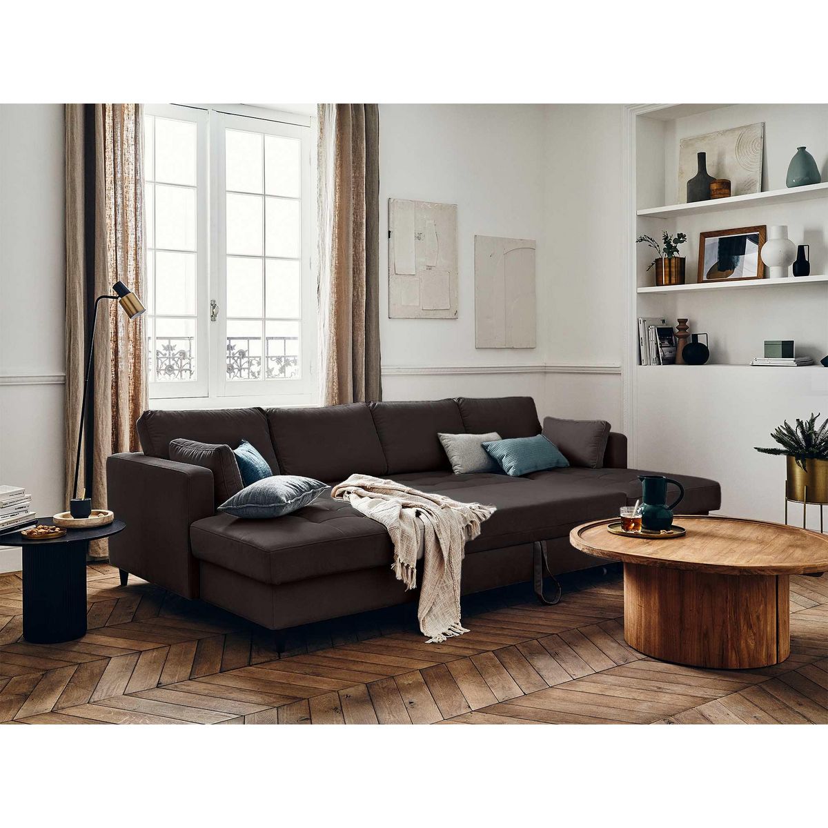 LISA DESIGN Anna - canapé panoramique en u - 7 places - convertible avec coffre - en velours