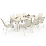ID MARKET Salon de jardin MADRID table 190 cm et 8 chaises empilables beige