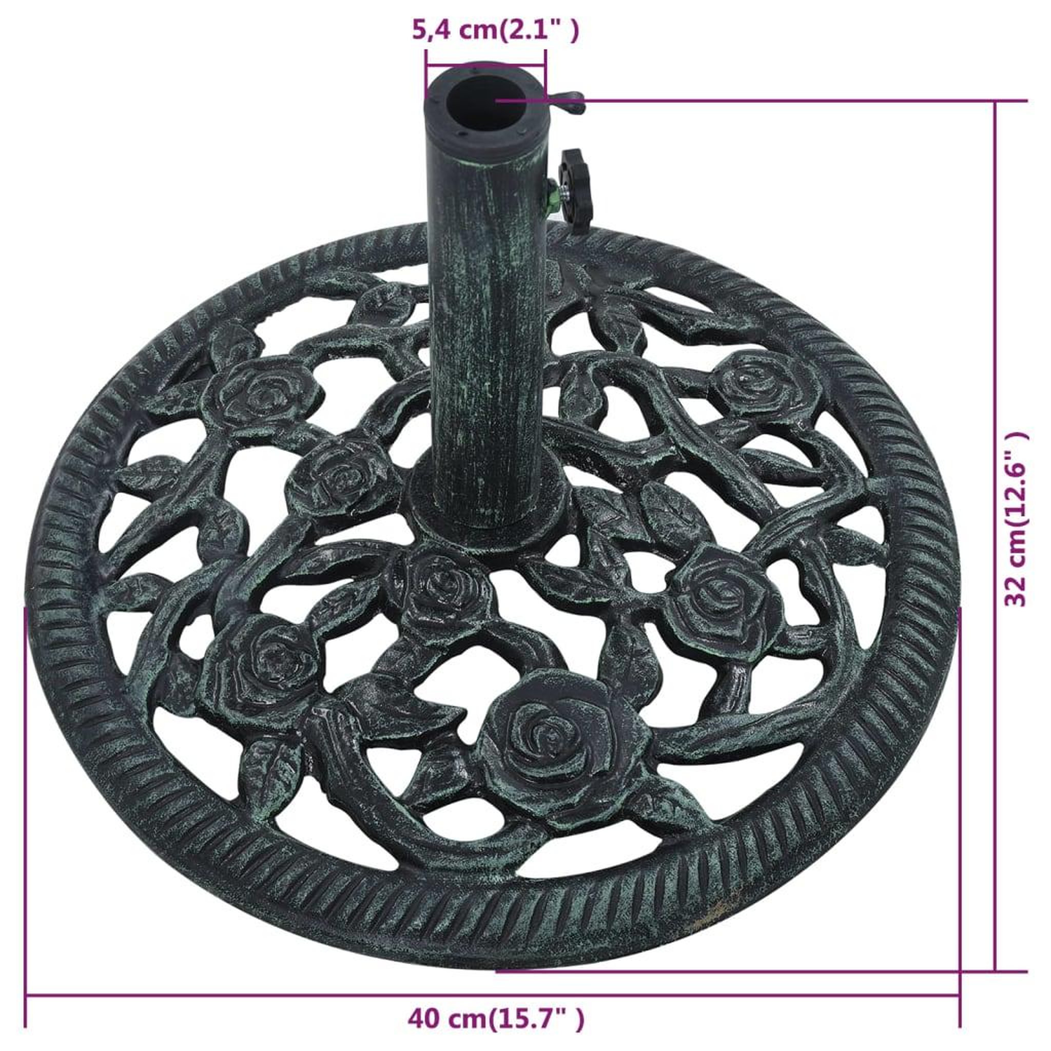 Voir la diapositive 6 : VIDAXL Socle de parasol Vert 9 kg 40 cm Fonte