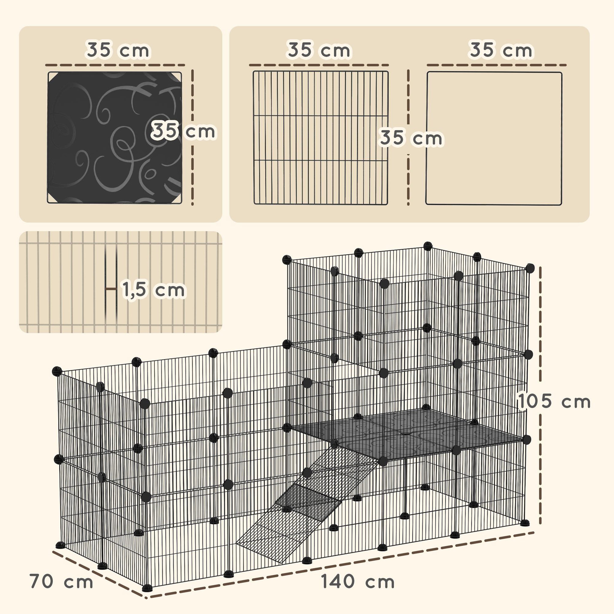 Voir la diapositive 3 : PAWHUT Cage parc enclos modulable rongeurs 2 niveaux 39 panneaux fil métallique pp noir