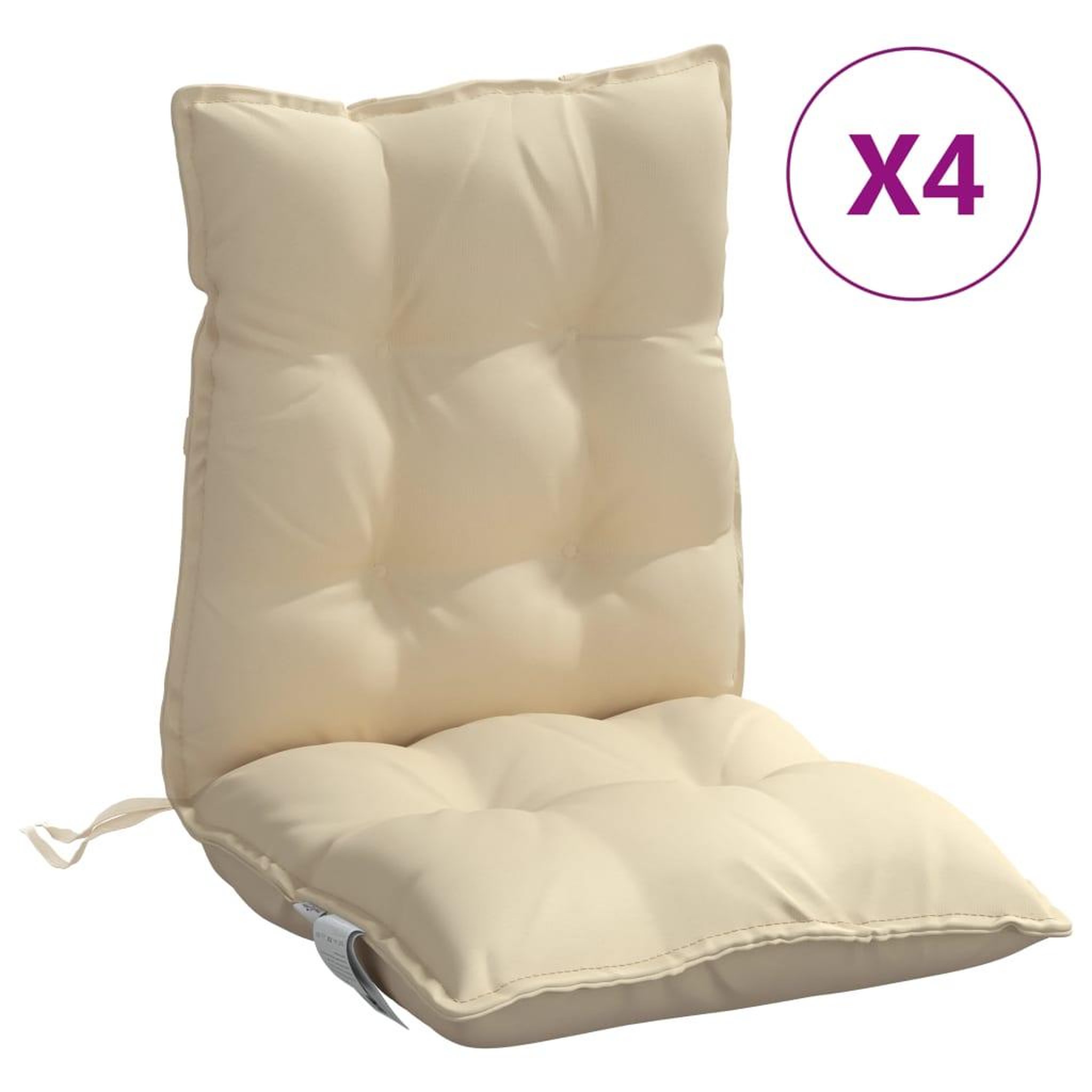 Voir la diapositive 2 : VIDAXL Coussins de chaise a dossier bas lot de 4 beige tissu oxford