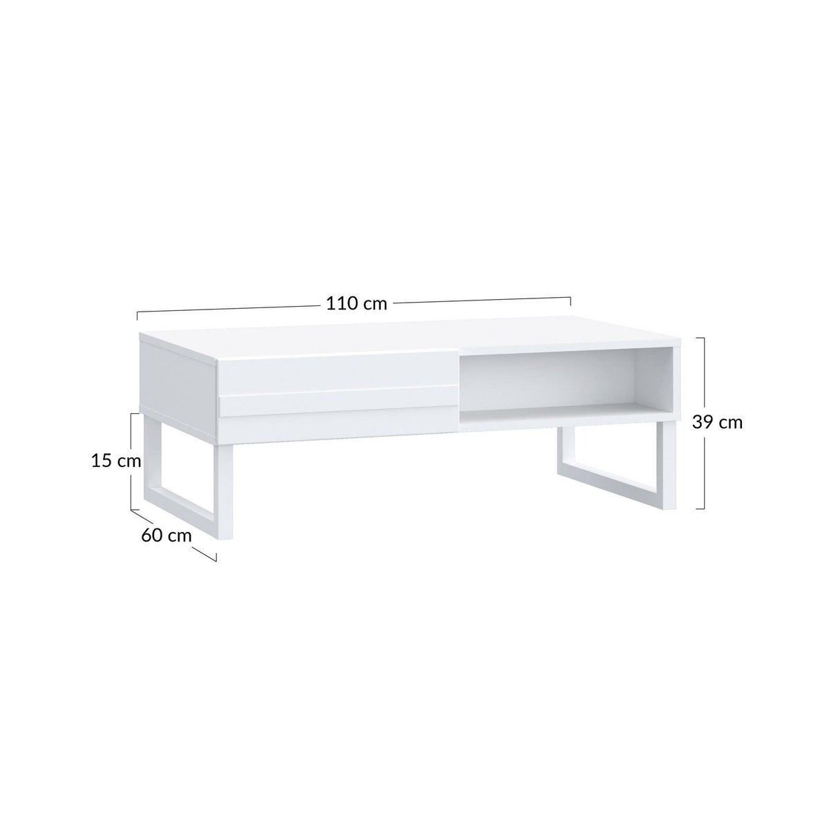 BEST MOBILIER Sofia - table basse - blanc mat - 1 niche - 110 cm