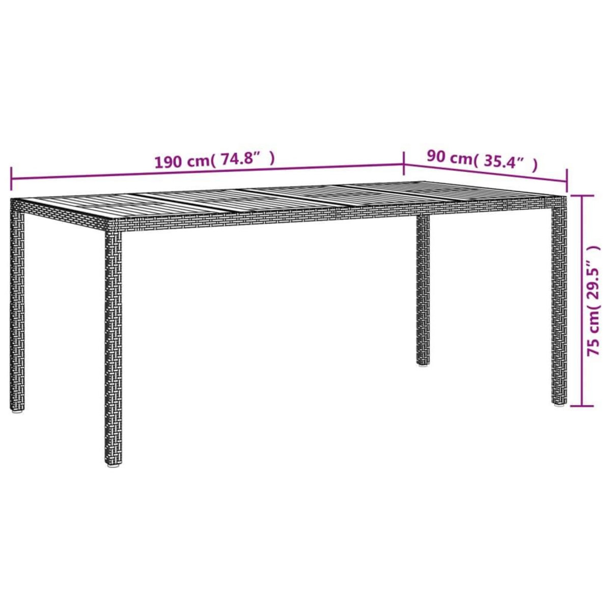 VIDAXL Table de jardin 190x90x75 cm Resine tressee/bois d'acacia Gris