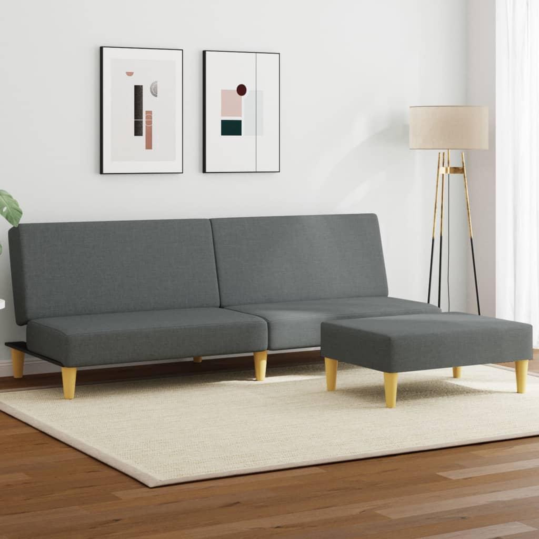 VIDAXL Canape-lit a 2 places avec oreillers et repose-pied gris fonce