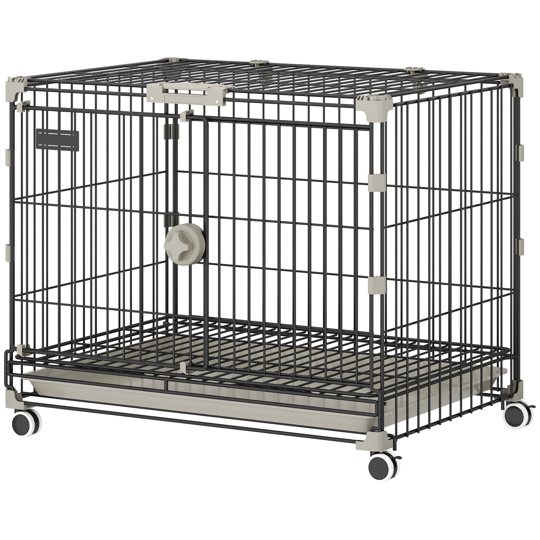 Voir la diapositive 5 : PAWHUT Cage pour chien pliable, plateau amovible, roues avec freins, toit ouvrant verrouillable, porte de nourrissage, niche chien interieur pour petits et moyens chiens, 60,5x45,5x54,5cm, noir
