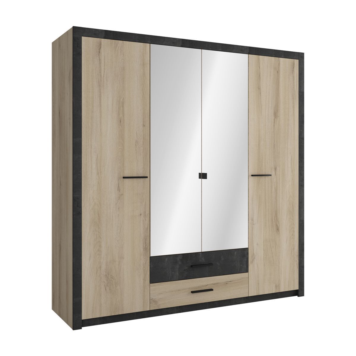 Armoire 4 portes 2 tiroirs L198 x P56,6 x H203 cm KANSAS