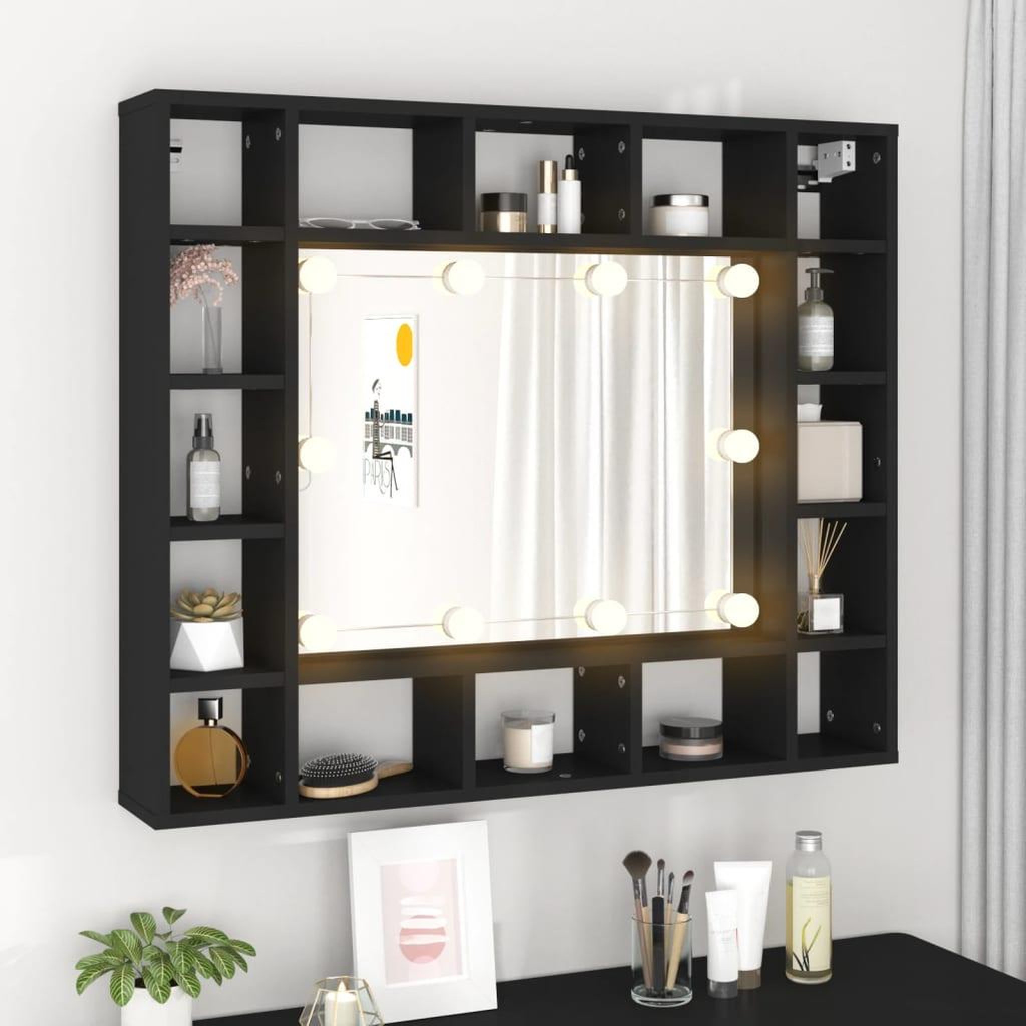 Voir la diapositive 3 : VIDAXL Armoire a miroir a LED noir 91x15x76,5 cm