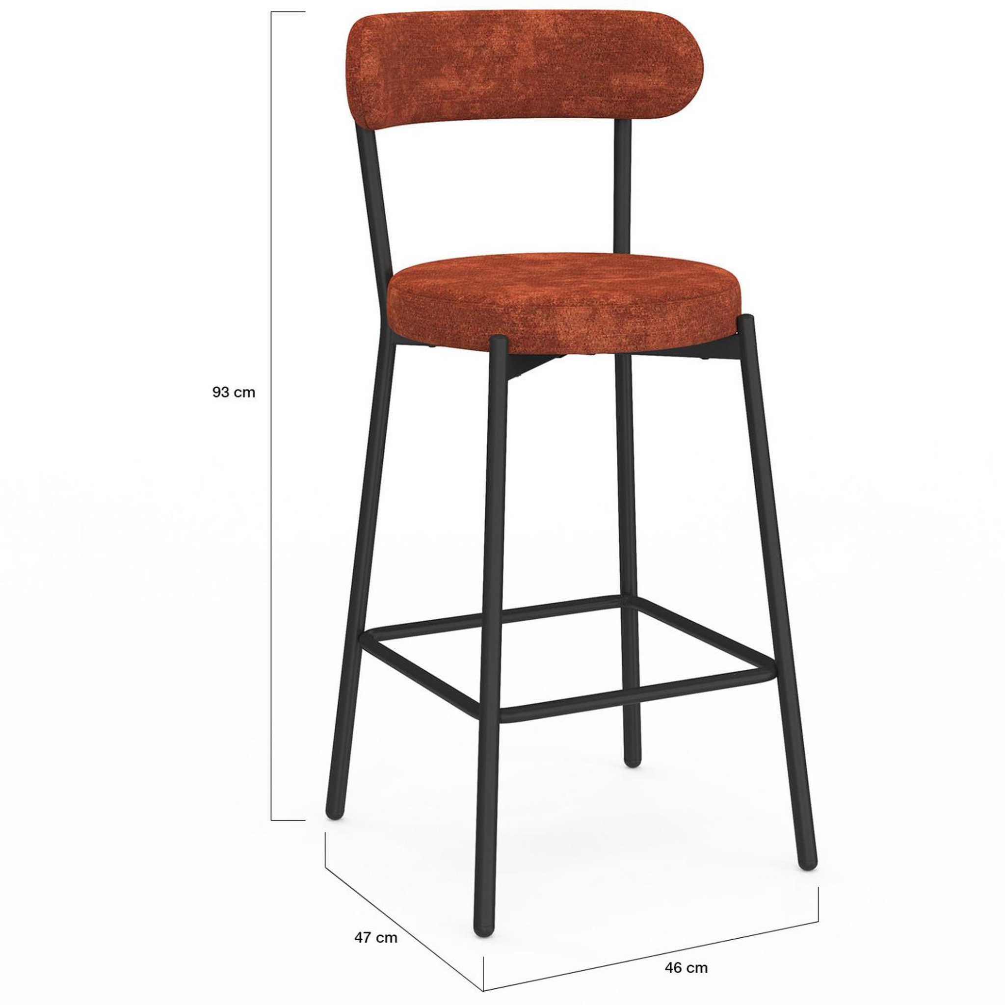 Voir la diapositive 5 : ID MARKET Lot de 4 tabourets de bar miki dossier incurvé en tissu chenille terracotta pieds en métal noir