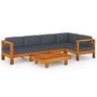 Voir la diapositive 2 : VIDAXL Salon de jardin 6 pcs avec coussins gris fonce Bois d'acacia