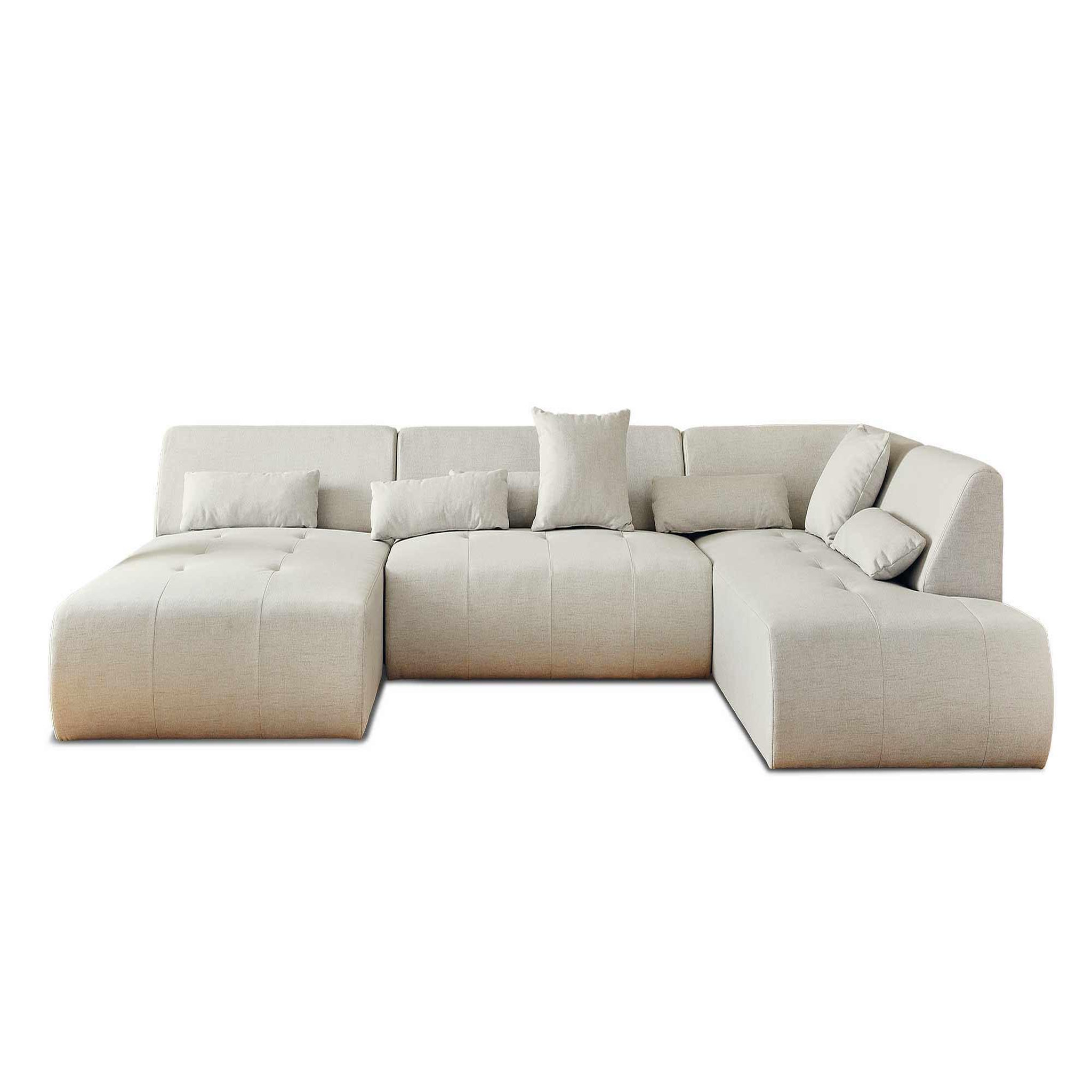 BEST MOBILIER Onyx - canapé panoramique d'angle droit 7 places - en tissu. Coloris disponibles : Orange, Gris, Beige, Vert