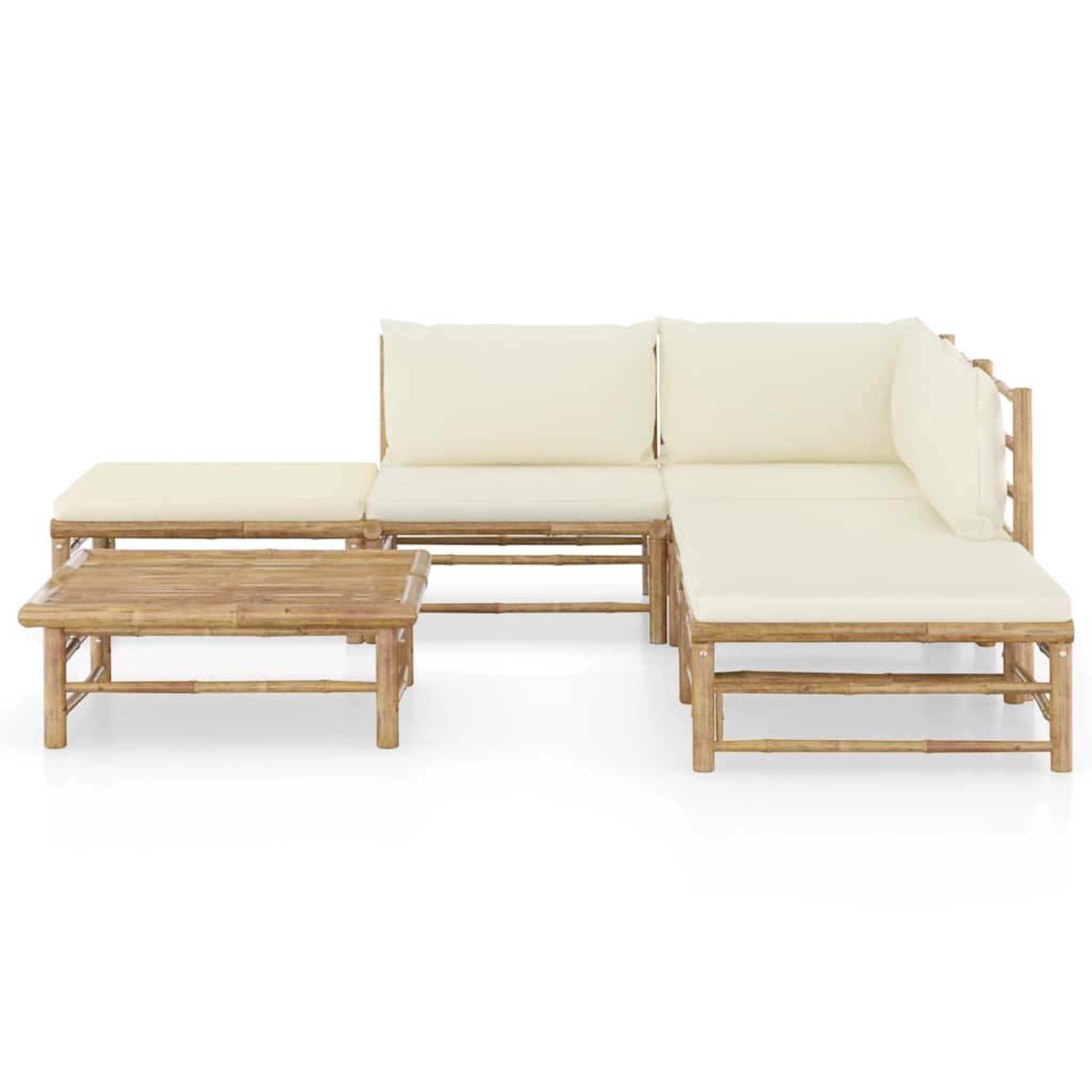 Voir la diapositive 2 : VIDAXL Salon de jardin 6 pcs avec coussins blanc creme bambou