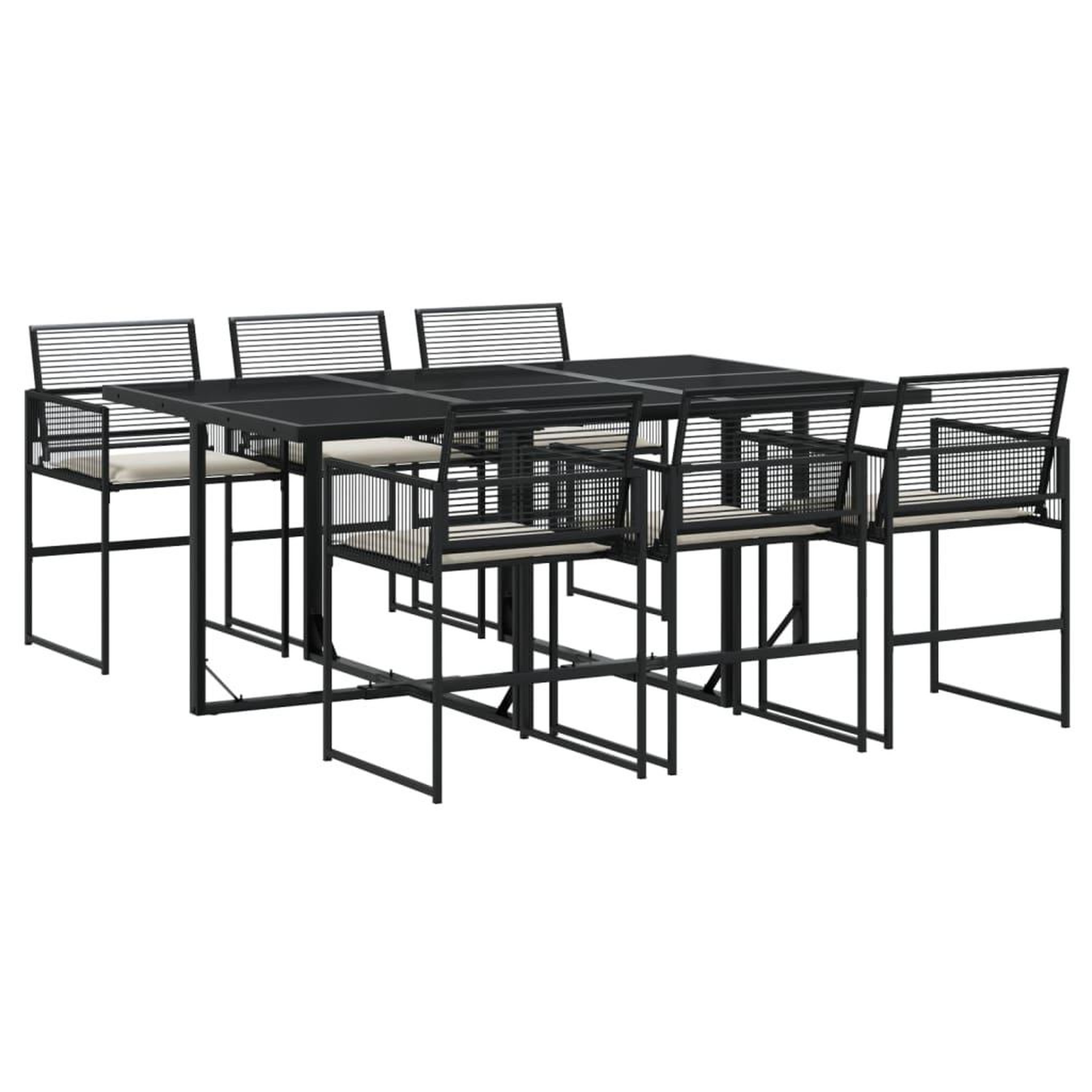 Voir la diapositive 2 : VIDAXL Ensemble a manger de jardin coussins 7 pcs noir resine tressee