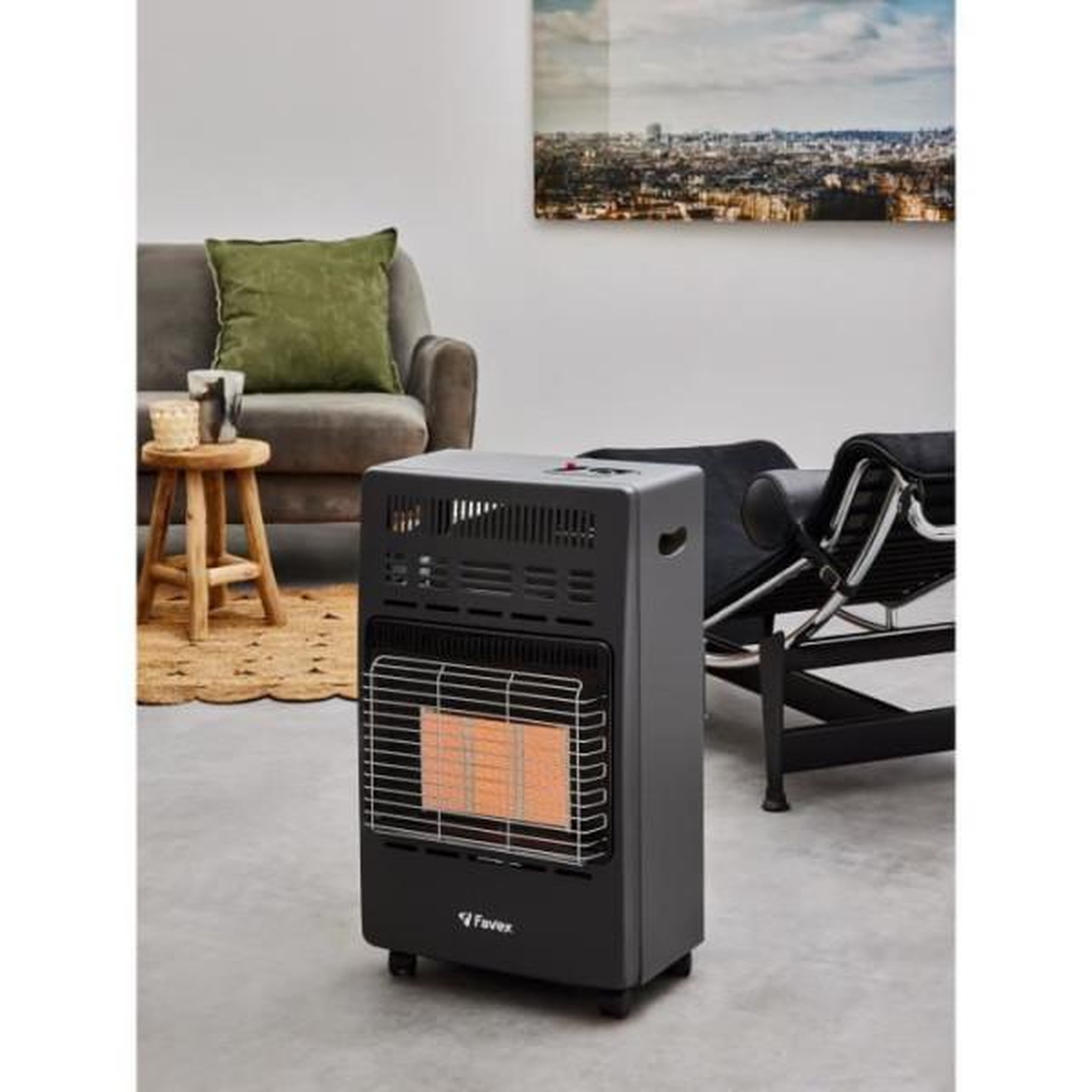 Voir la diapositive 2 : FAVEX Chauffage d'appoint infrarouge au gaz butane kern - allumage par piezo - surface de chauffe jusqu'a 40 m² - 3 niveaux de puissa