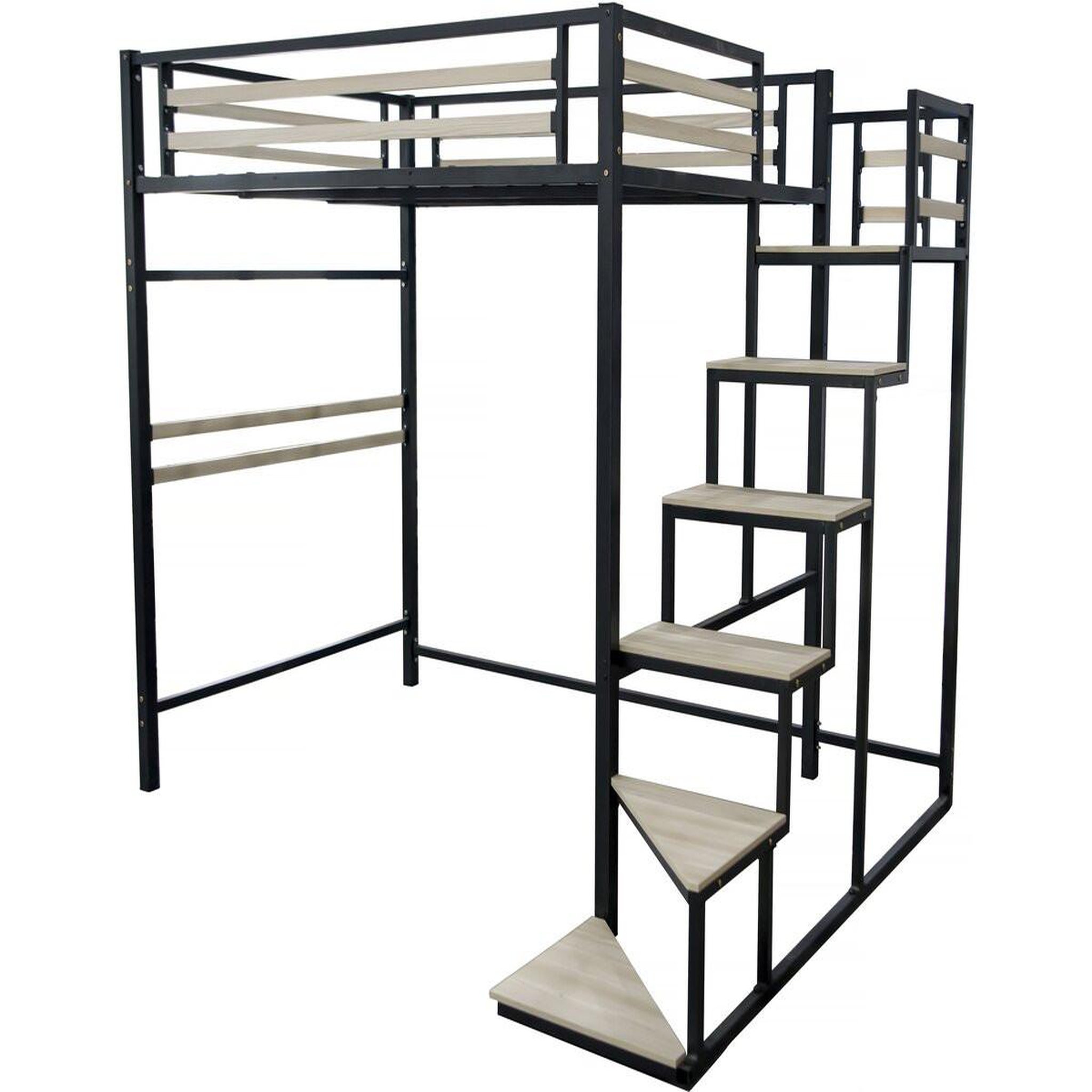 Habitat et Jardin Lit mezzanine en métal avec escalier  lena  - 140 x 190 cm - noir